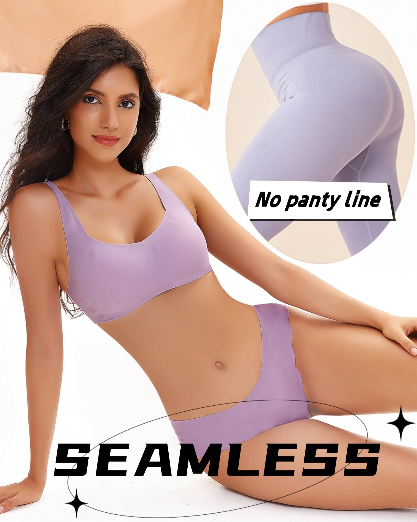 FINETOO 6 Pack Women's Seamless Underwear - Sexy Low Rise Hipster Panties with Wave Edge, No Show Bikini Briefs (S-XL) - Perfect for Everyday Wear, Lounge & Date Nights