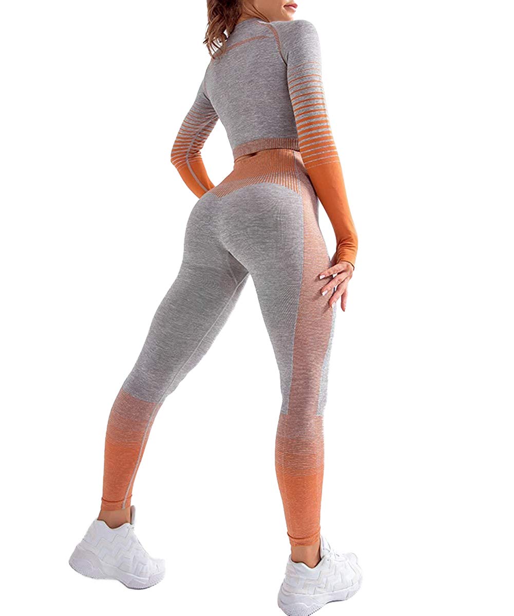 EUYZOU Women's 2-Piece Workout Set - High Waist Yoga Leggings & Crop Top for Gym & Yoga (Orange)