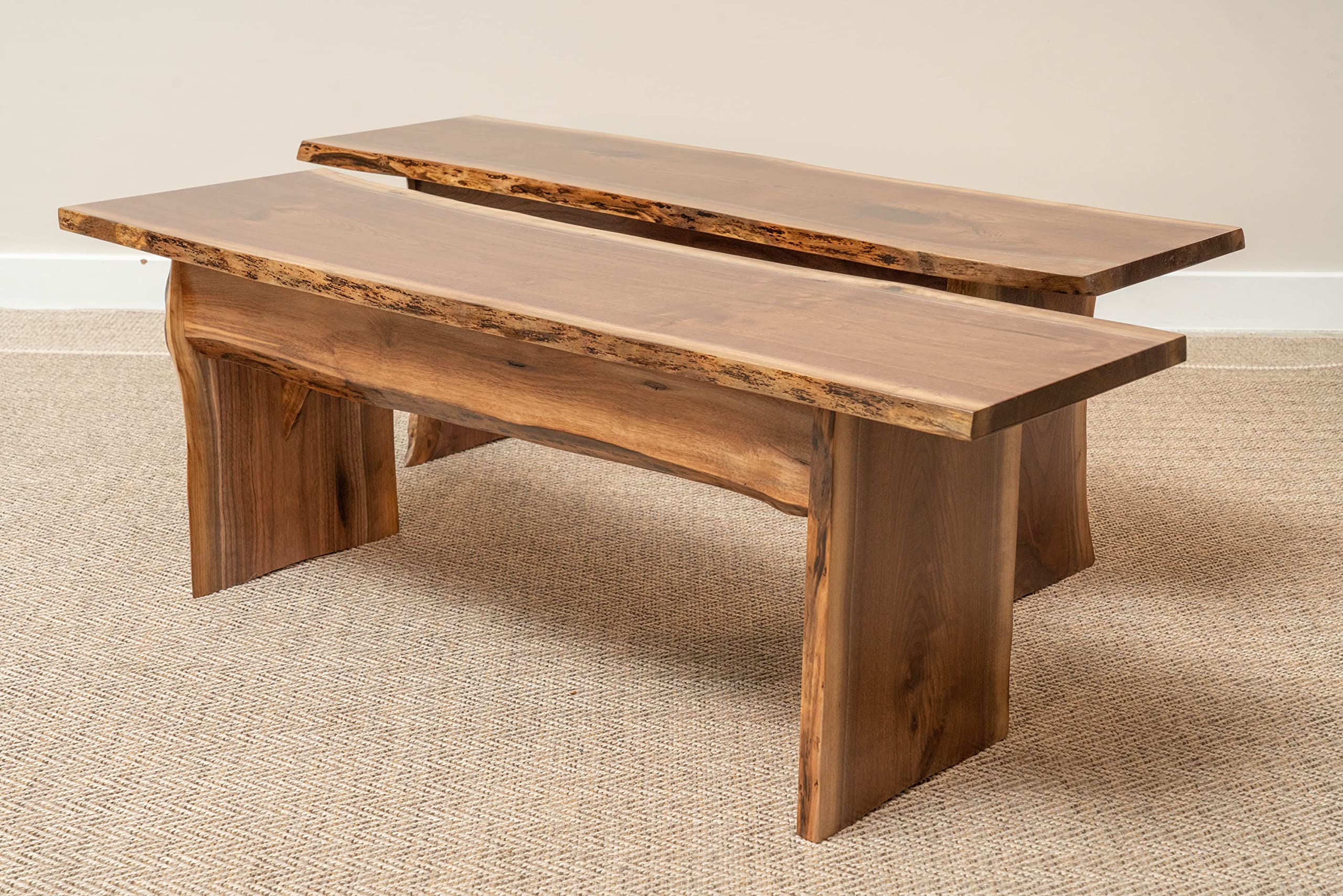 Rustic Red Door Co. Live Edge Wooden Bench - Solid Walnut Wood Dining Bench with Clear Coat - Natural Edge Wooden Slab Bench (3 Feet Long) - Perfect for Farmhouse Dining Rooms, Rustic Kitchens & Outdoor Patio Seating