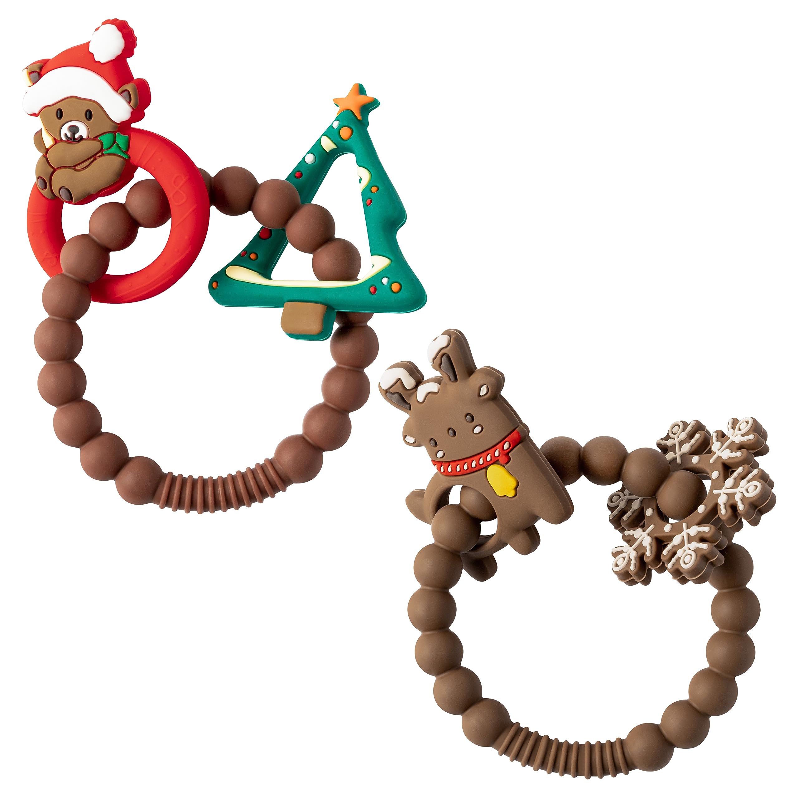 2Pcs Christmas Baby Silicone Teething Toys - Christmas Tree & Bear Teething Rings for Infants, Soft Chew Toys for Toddlers, Holiday Teethers for Boys & Girls | Perfect for Holiday Gifts, Baby Showers & First Christmas Celebrations
