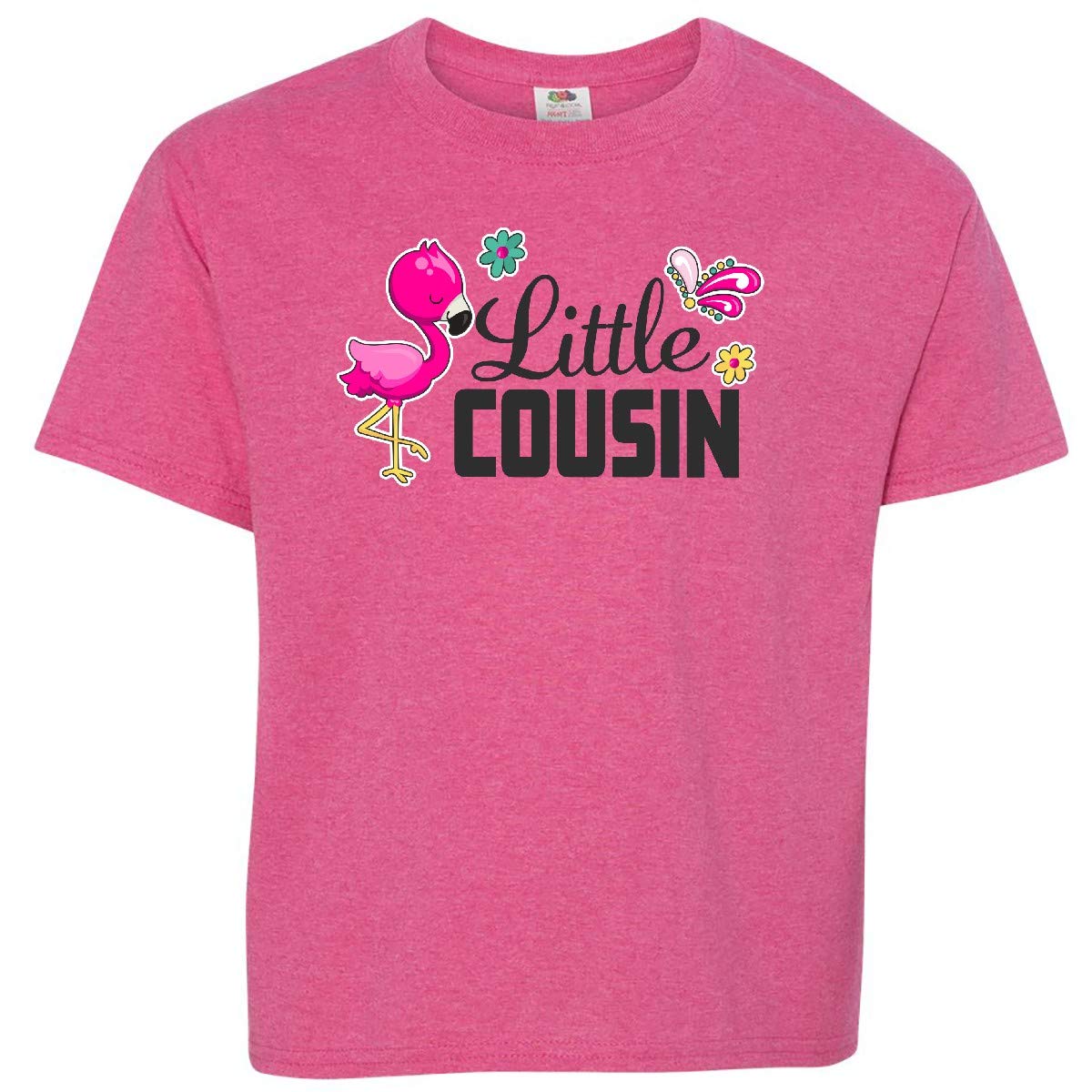 Inktastic Little Cousin with Flamingo and Flowers Youth T-Shirt - Cute Flamingo Graphic Tee for Kids - Soft Cotton Comfort Shirt - Perfect for Birthday Gifts, School Wear & Family Outings