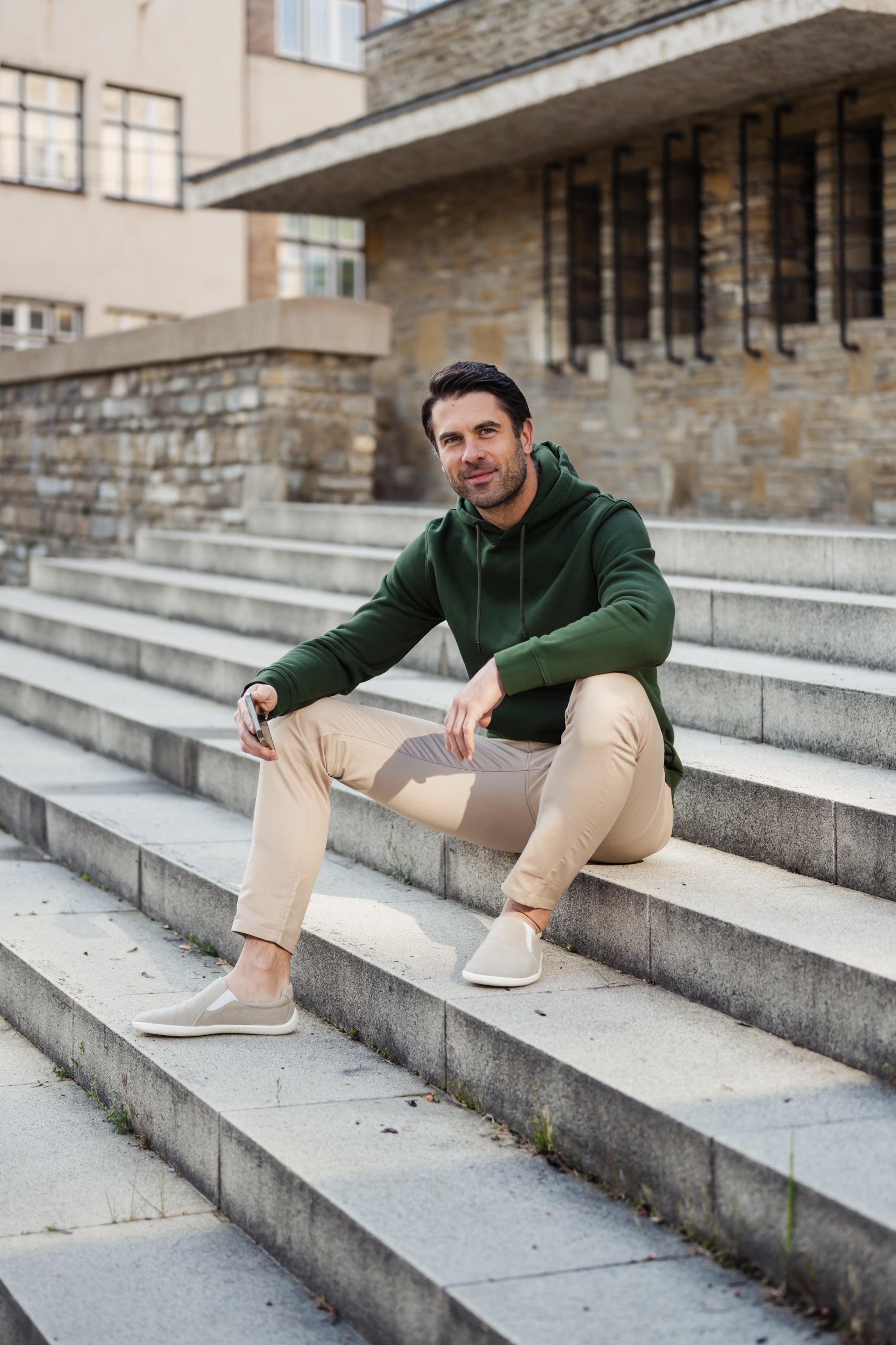 Men's Hoodie Be Lenka Essentials - Dark Green Pullover for Casual Wear & Outdoor Activities
