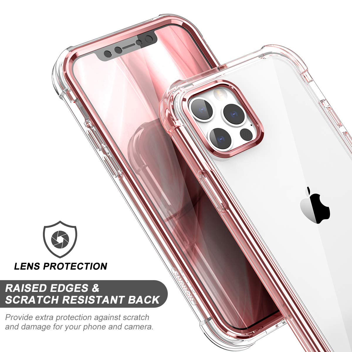 SURITCH Clear Shockproof Phone Case for iPhone 12 Pro Max 6.7-inch with Built-in Screen Protector | Full Body Protection Rugged Cover (Rose Gold) | Perfect for Outdoor Activities, Work & Daily Use
