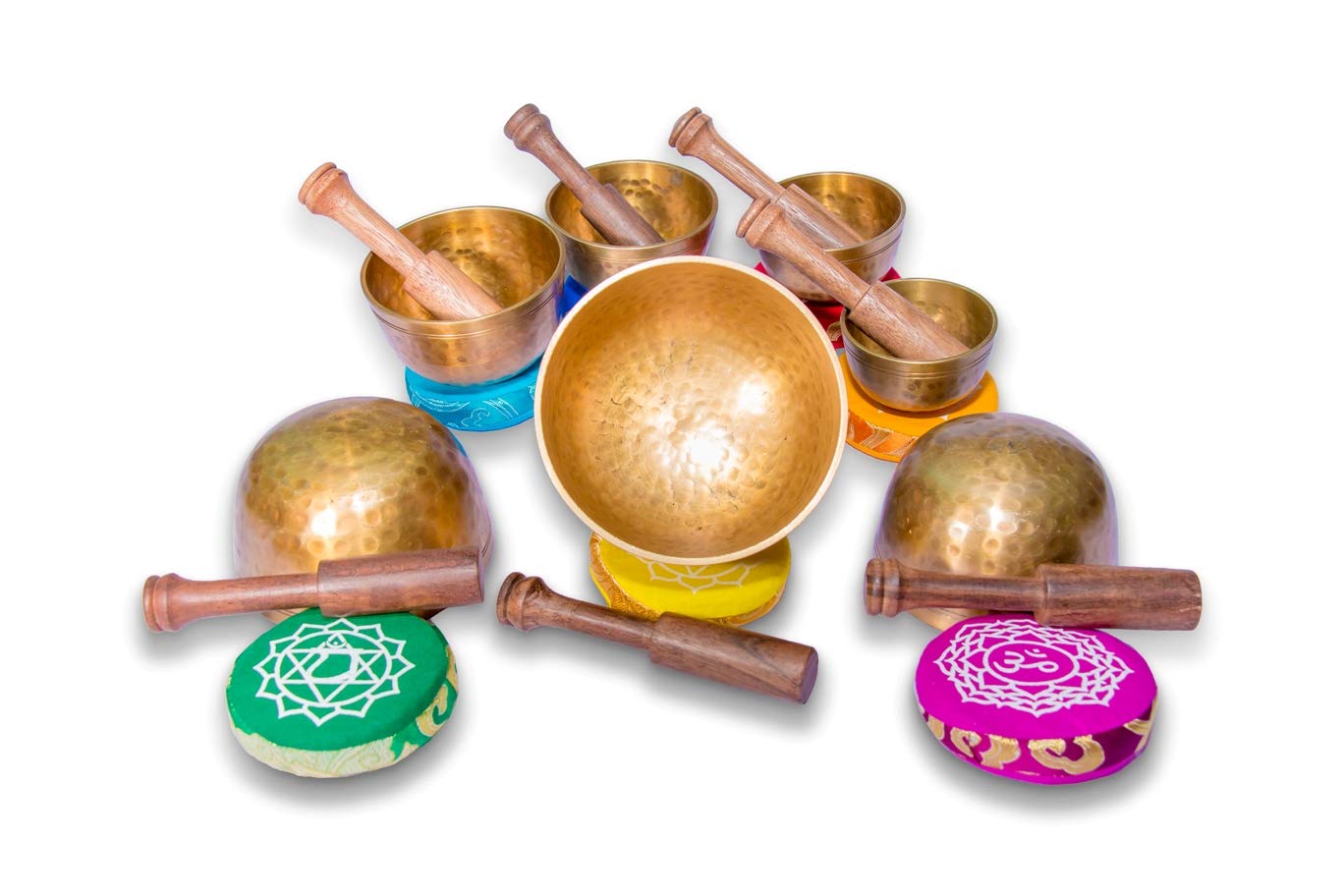 Authentic Tibetan Singing Bowl Set of 7 - Handcrafted in Nepal with 7 Sacred Metals for Yoga, Meditation, Chakra Healing & Stress Relief | Includes Silk Cushions & Striking Sticks | Perfect for Mindfulness Practice, Sound Therapy & Home Decor (MA-04)
