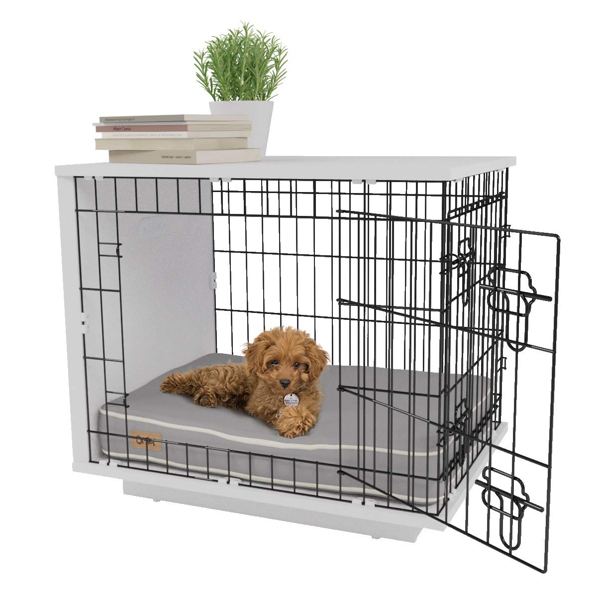 Omlet Fido Studio Dog Crate - Modern Furniture Style Pet Crate for Puppy Training & Adult Dogs - Comfortable Safe Space for Small Dogs - White - Perfect for Home, Office & Travel Use