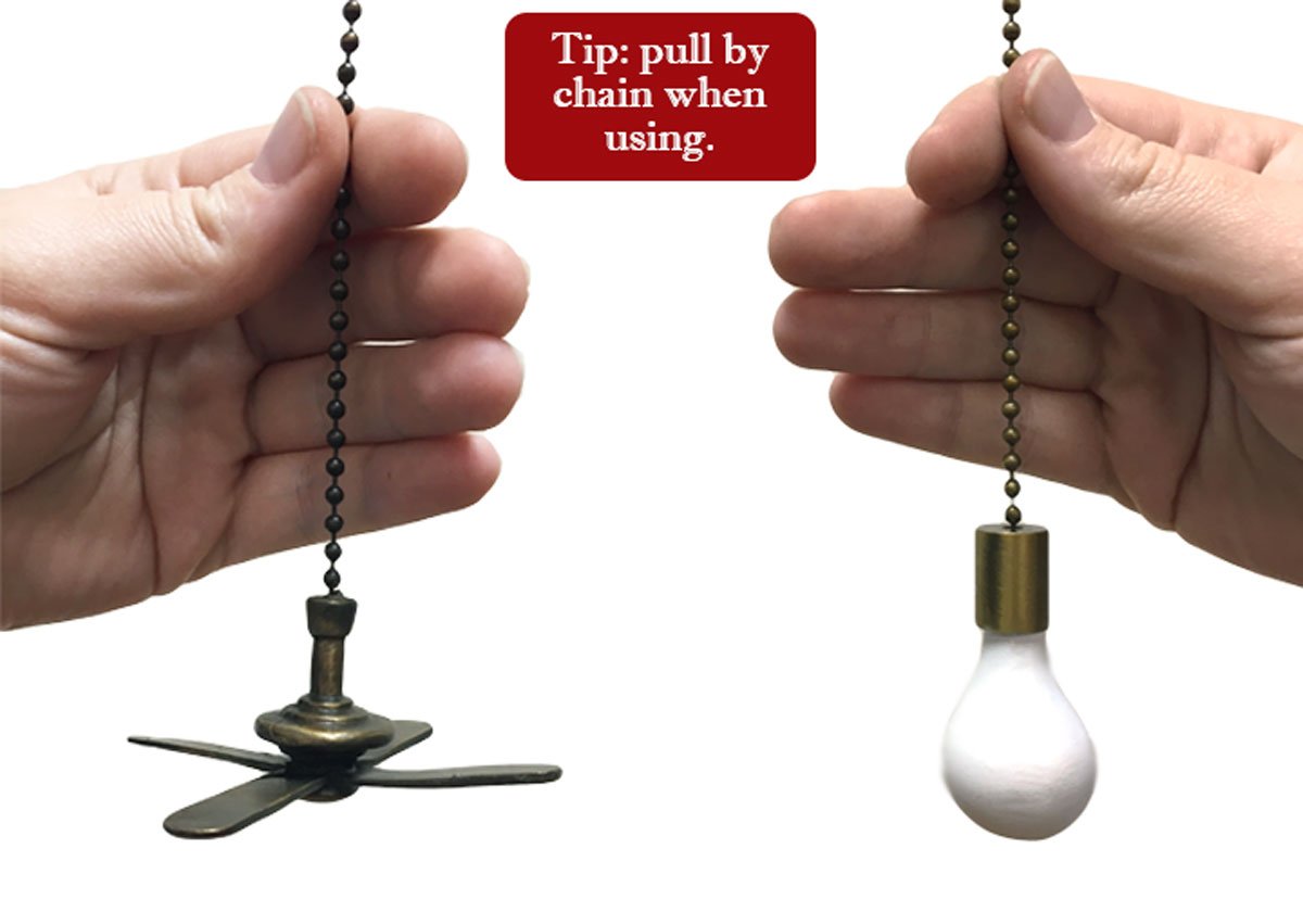 Royal Designs FP-1001-2-A-B Antique Brass Fan & Light Bulb Pull Chain Set of 2 - Ceiling Fan Accessories for Bedroom, Living Room & Home Decor