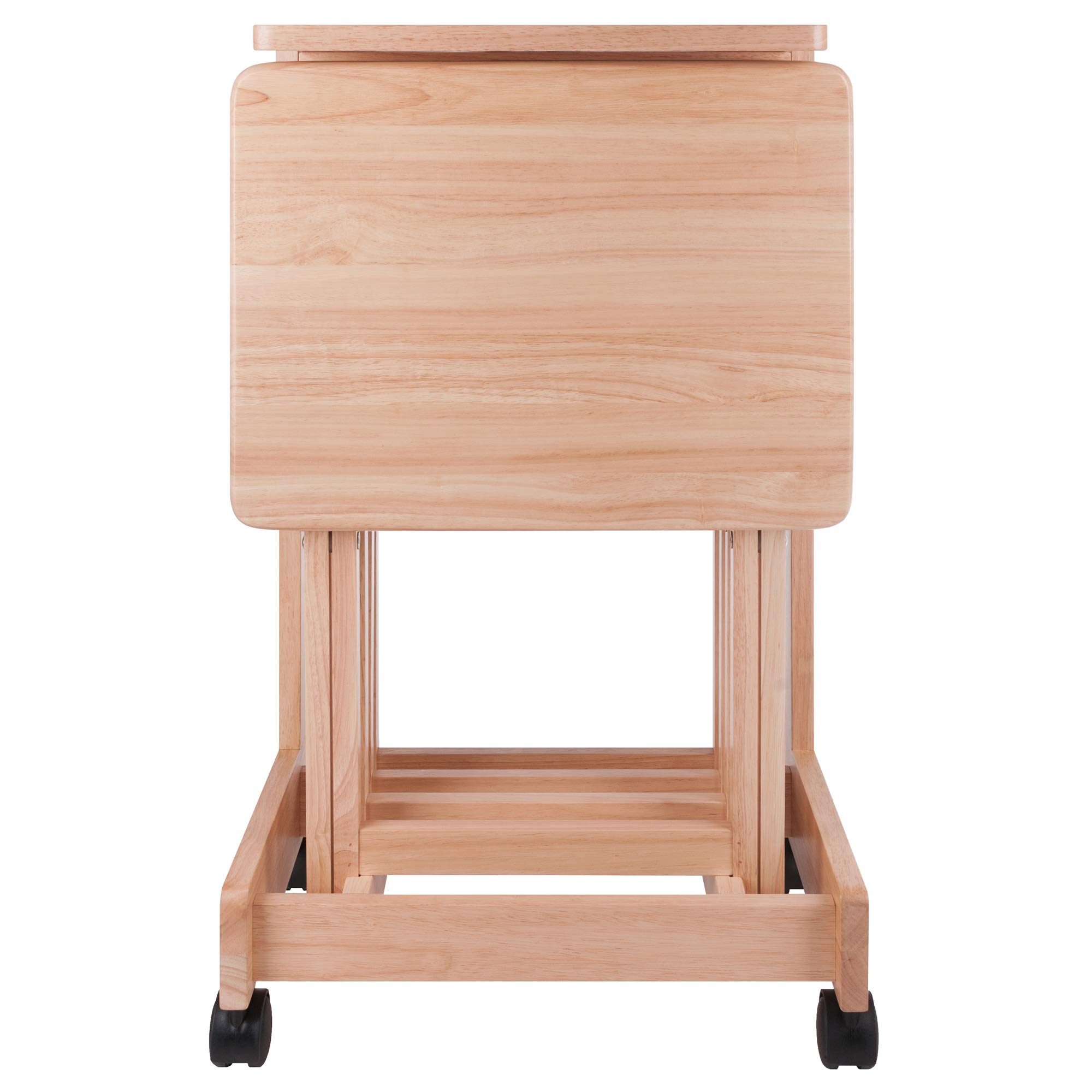 Winsome Brienda 32-Inch Natural Wood Snack Table Set with Mobile Serving Cart - 4-Piece Living Room & Patio Coffee Table Set for Entertaining, Snacks, and Drinks