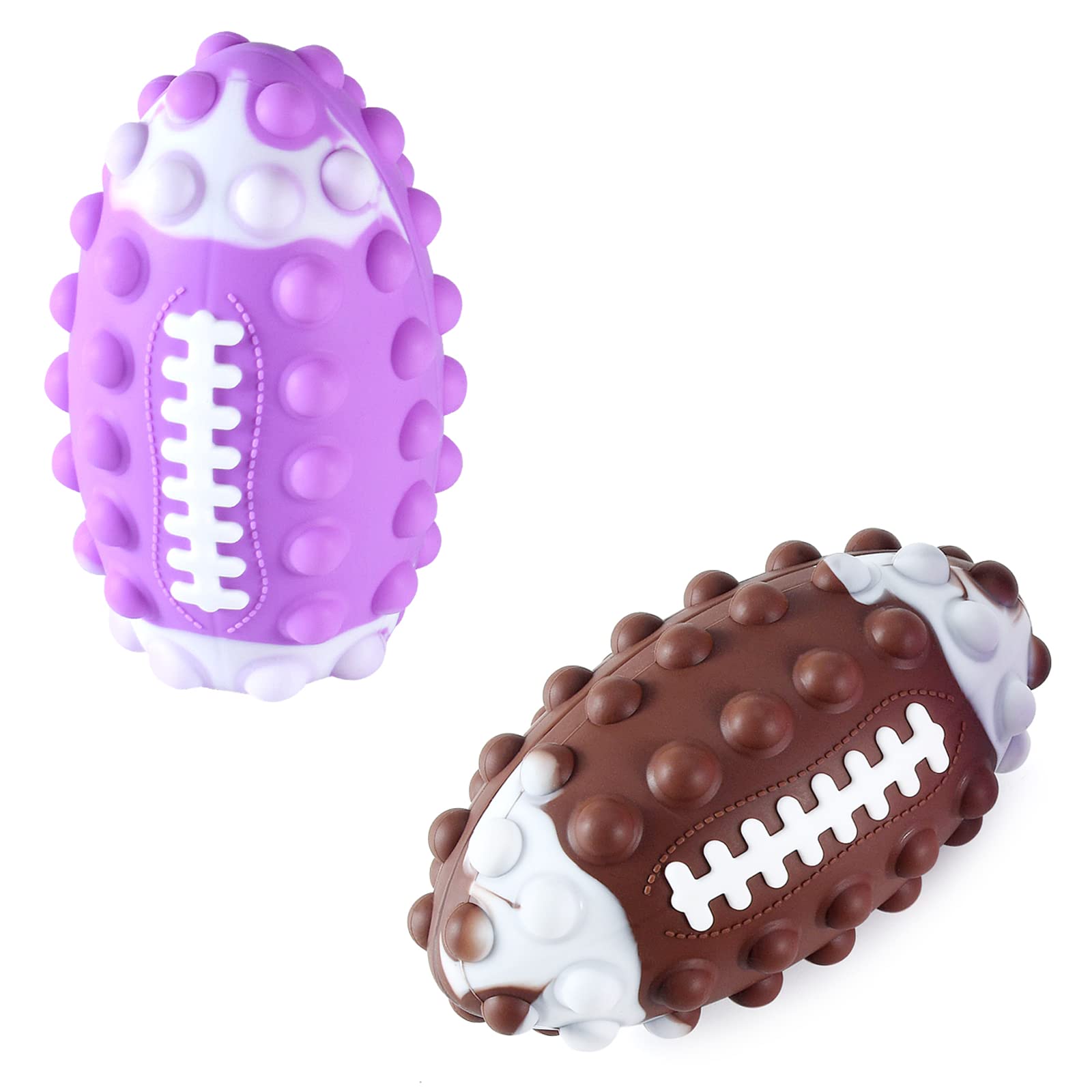 OriCraft 2-Pack Pop Bubble Football Sensory Fidget Toys - Silicone 3D Stress Relief & Anxiety Relief Squeeze Ball, Stretchy Rugby Hand Exercise Bouncy Ball for Kids & Adults (Brown+Purple) - Perfect for Office, Classroom, Travel & ADHD Therapy
