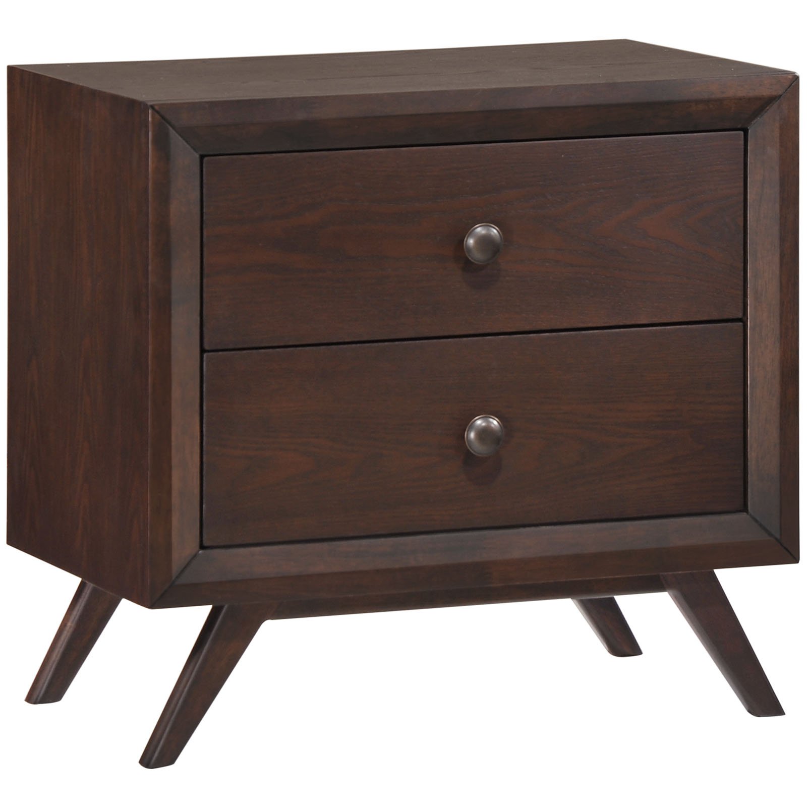 Modway Tracy Mid-Century Modern Wood Platform Queen Size Bed with Two Nightstands in Cappuccino Brown - Stylish Bedroom Furniture for Home Decor & Master Suite Upgrade