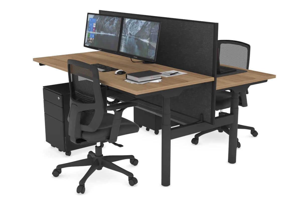 Flexi Premium Height Adjustable 2-Person H Bench Workstation - Black Frame [1800L x 700W] - Ergonomic Office & Home Workspace Solution for Shared Desks