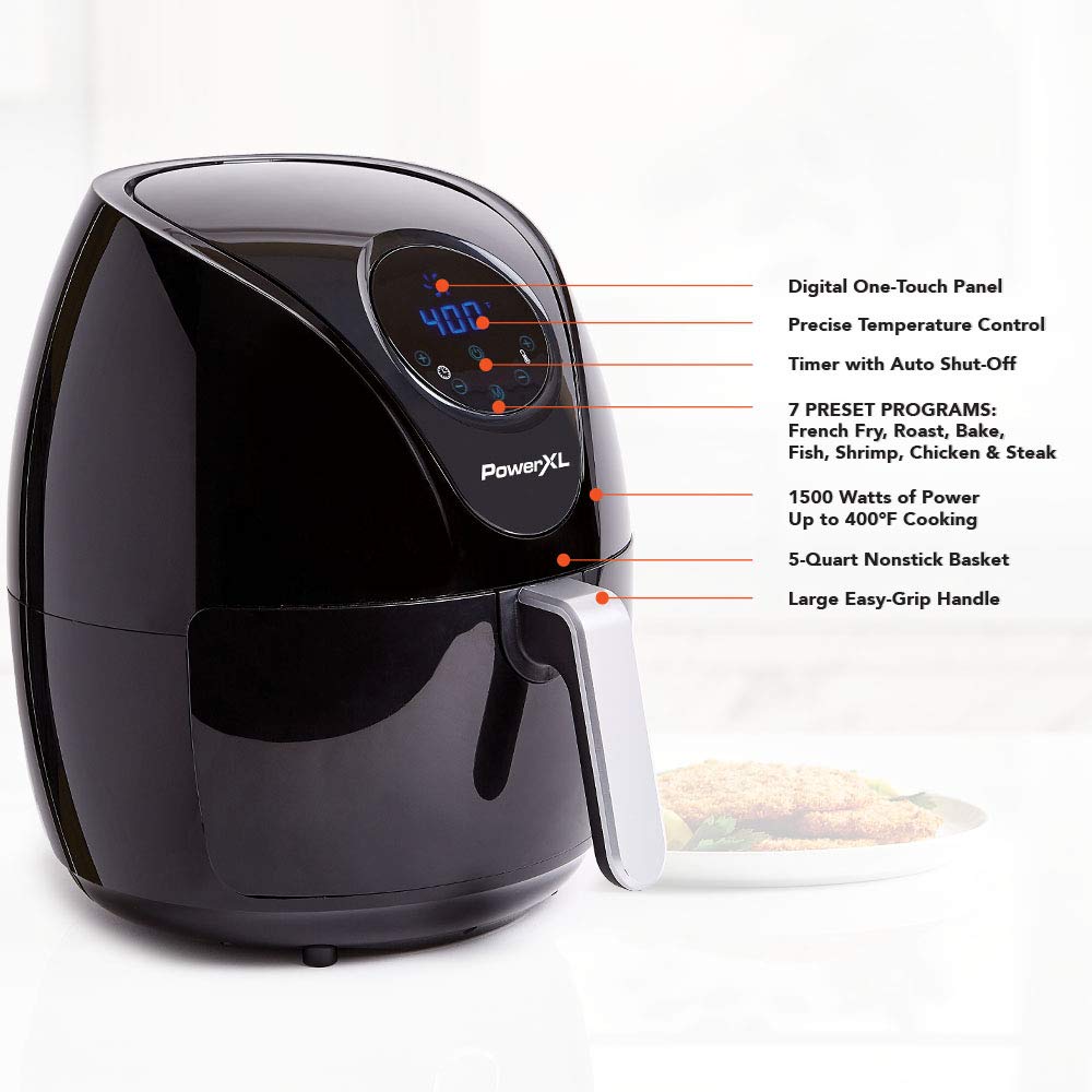 PowerXL Air Fryer 4 QT Maxx - 2022 Special Edition Black | Extra Hot Air Technology for Frying, Cooking, Crisping, Broiling, Roasting & Baking | High Gloss Finish | Perfect for Healthy Meals, Quick Snacks & Family Dinners (4 Quart)
