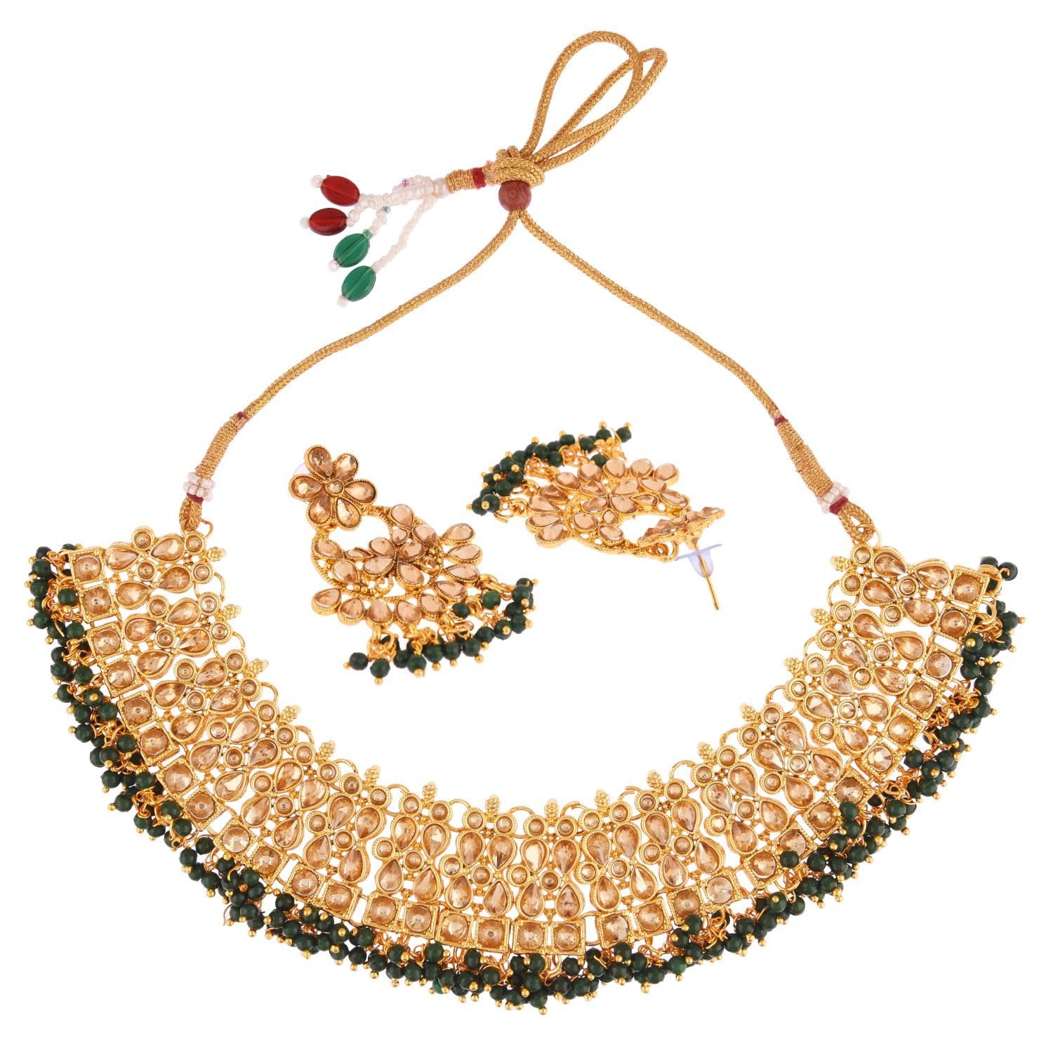 Efulgenz Indian Jewelry Set for Women - Bollywood Style Faux Pearl Crystal Choker Kundan Necklace & Earrings - Wedding, Party & Special Occasion Jewelry - Perfect for Bridal, Festivals & Cultural Events