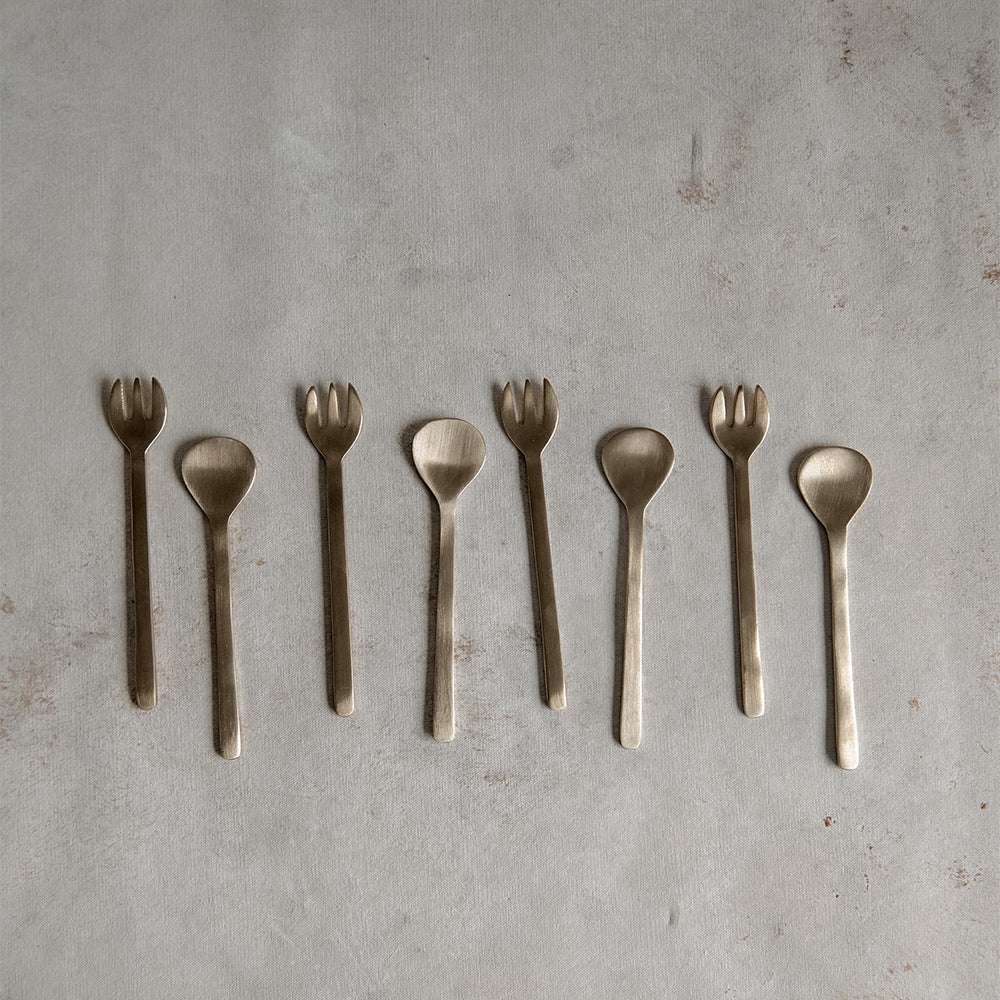 Premium Brass Dessert Utensil Set - Elegant 4-Piece Cake Server, Pie Knife, and Serving Spoons for Fine Dining & Special Occasions
