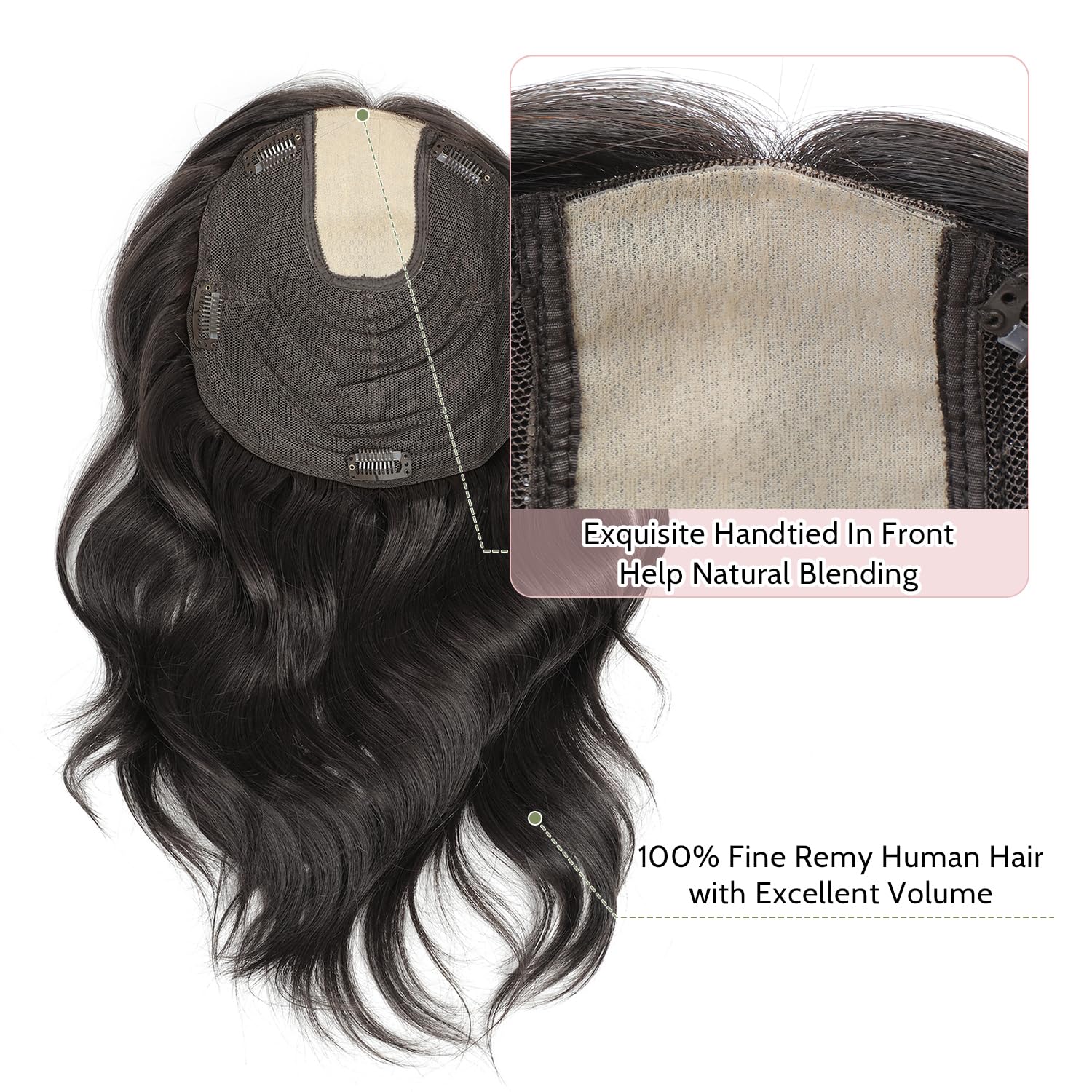 PANEWAY 9x9 Inch Human Hair Topper for Women - Natural Curly Wavy Remy Hair - Big Base Cover for Thinning Hair & Hair Loss - No Bangs Hairpiece - Perfect for Daily Wear, Special Occasions & Hair Volume Enhancement