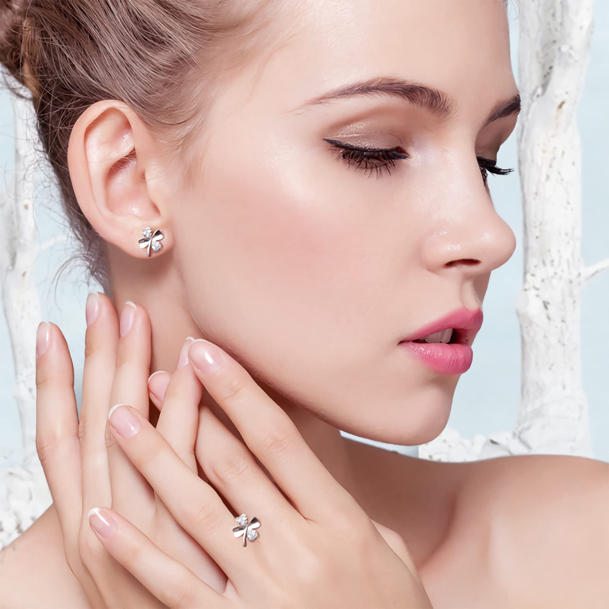 4 Pairs Sterling Silver 925 Stud Earrings for Women & Girls - Tiny Flower, Heart & Butterfly CZ Earrings Set | Hypoallergenic Cubic Zirconia Diamond Studs | Perfect for Everyday Wear, Gifts & Special Occasions