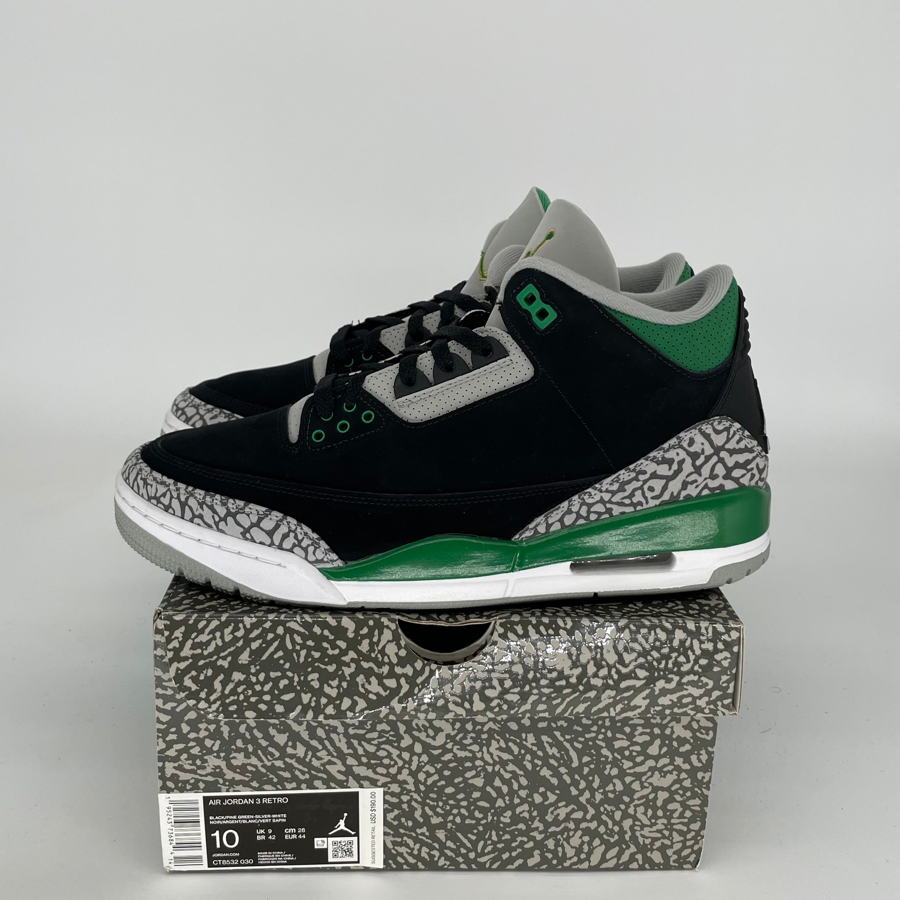 AIR JORDAN 3 PINE GREEN Men's Basketball Shoes - Size 10 (CT8532-030) - Retro Sneakers for Streetwear & Casual Style