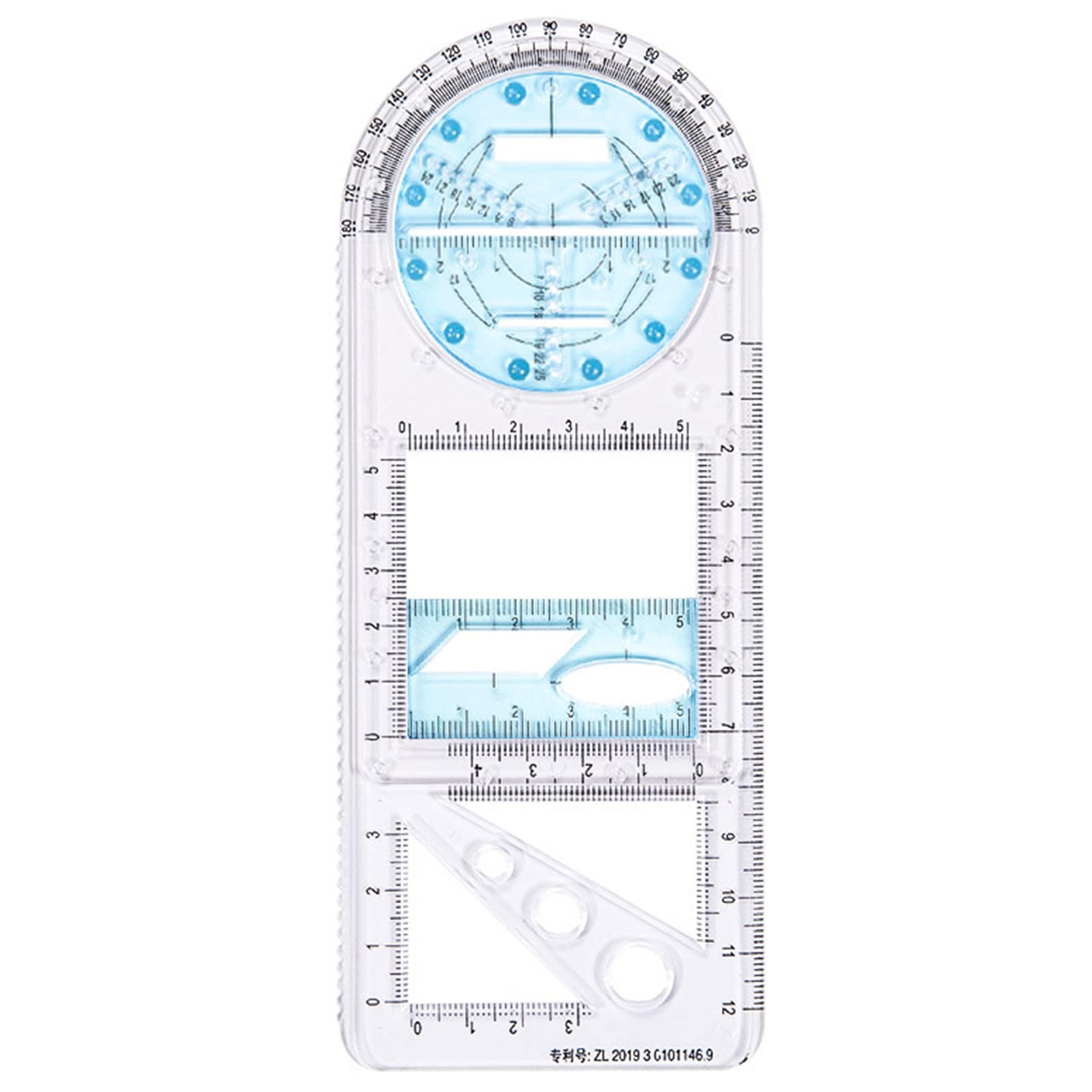 Hislaves Multi-Functional Transparent Plastic Measuring Ruler - Professional Sketching & Drawing Tool for Students, School Stationery Supplies | Perfect for Geometry, Art Class & Engineering Drafting