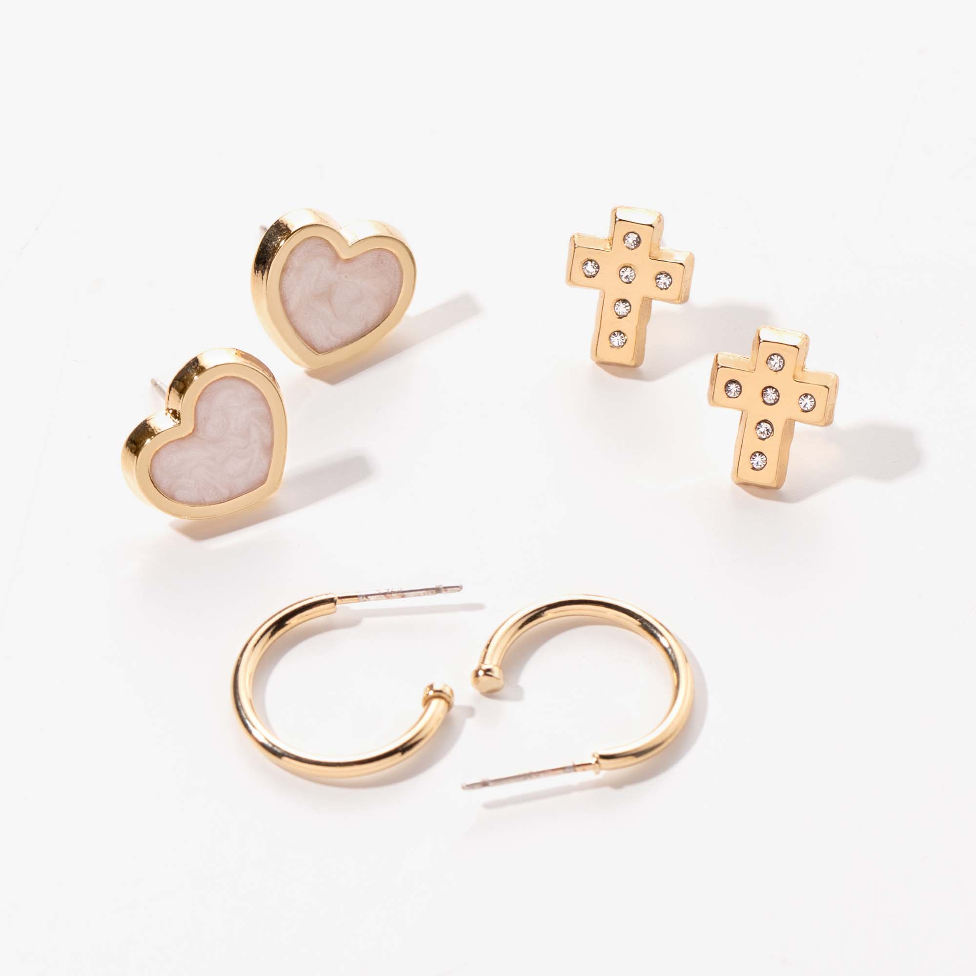Faith & Love Stud Earrings for Women - 3 Pairs Set, Sterling Silver or Gold Plated - Perfect for Gifts, Weddings, Anniversaries & Everyday Wear