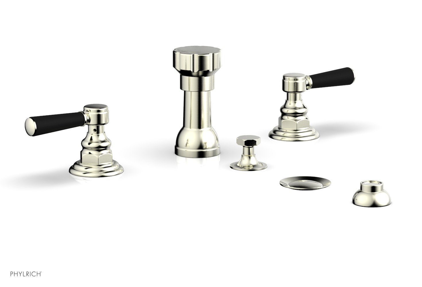 HEX TRADITIONAL 4-Hole Bidet Faucet Set with Satin Black Lever Handles - Model 500-61 - Perfect for Bathroom Renovation & Modern Toilet Upgrades