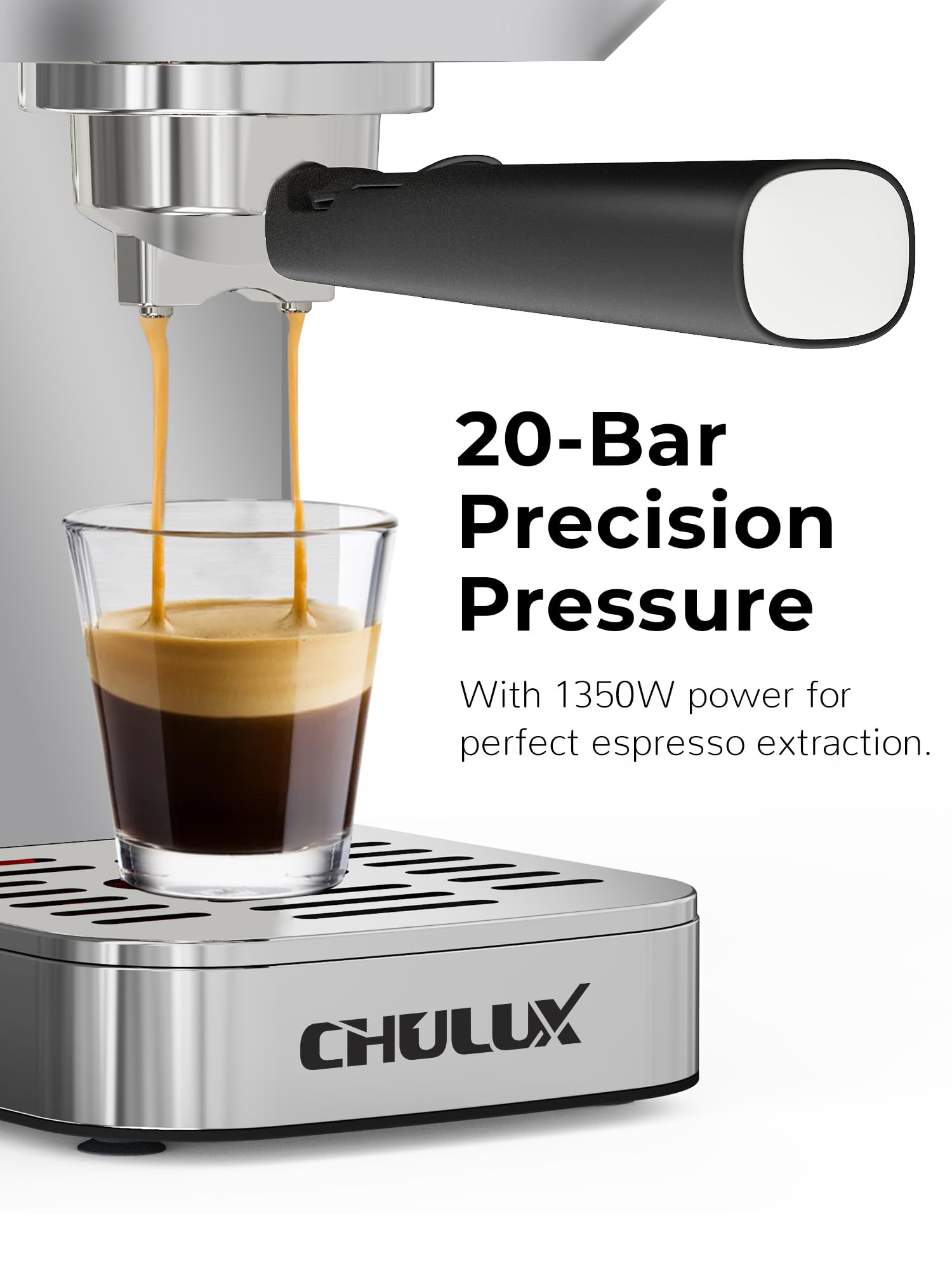 CHULUX Kom-Pro 20 Bar Semi-Automatic Espresso Machine - Stainless Steel Coffee Maker with Milk Frother for Home Baristas - Perfect for Lattes, Cappuccinos & Espresso Drinks - Ideal for Kitchen, Office & Coffee Shop Use