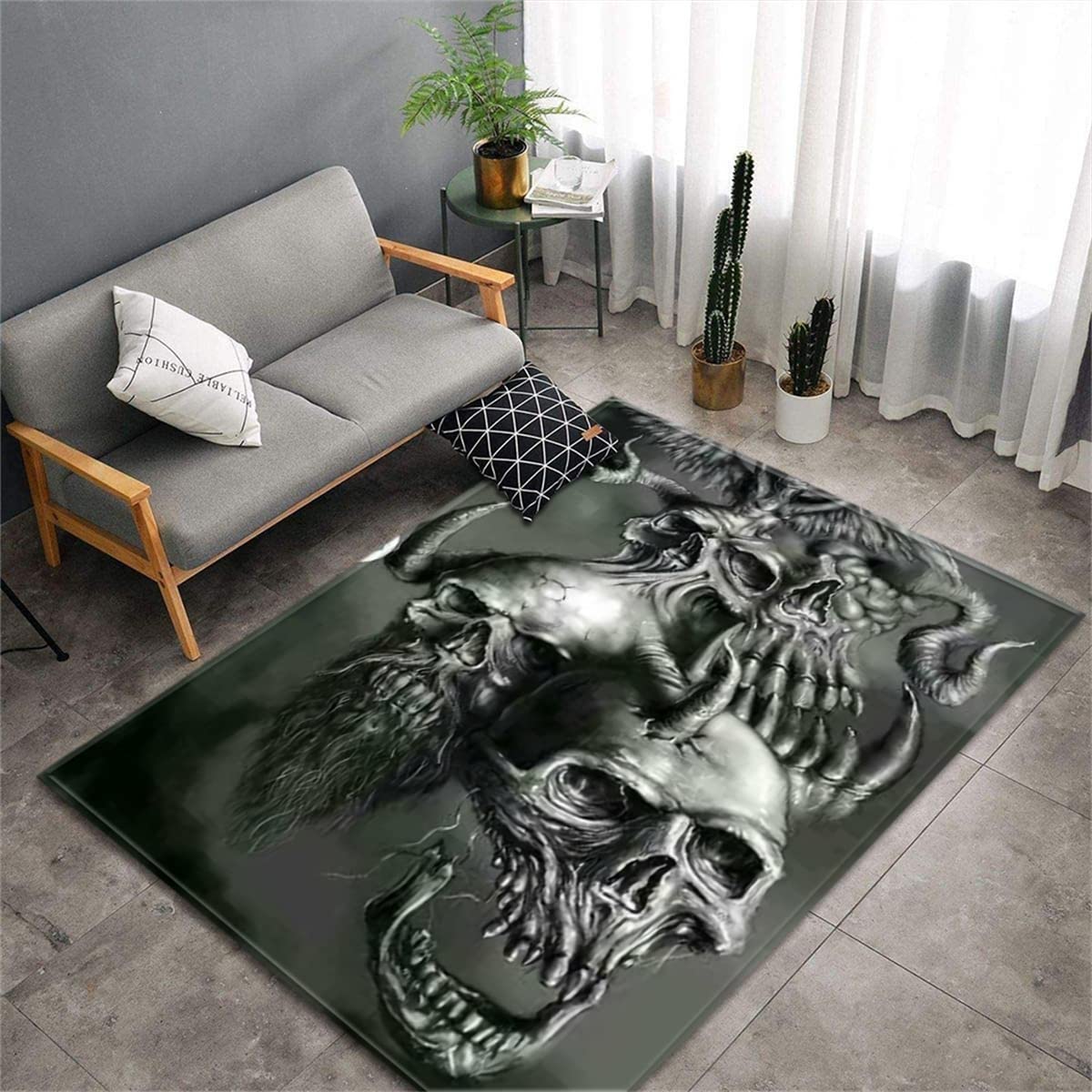 Lgglovelin Halloween Skull Area Rug 6x8ft - Gothic Horror Decor Rug for Living Room, Bedroom, Dining Room & Office - Spooky Home Decor Perfect for Halloween Parties & Horror-Themed Interiors