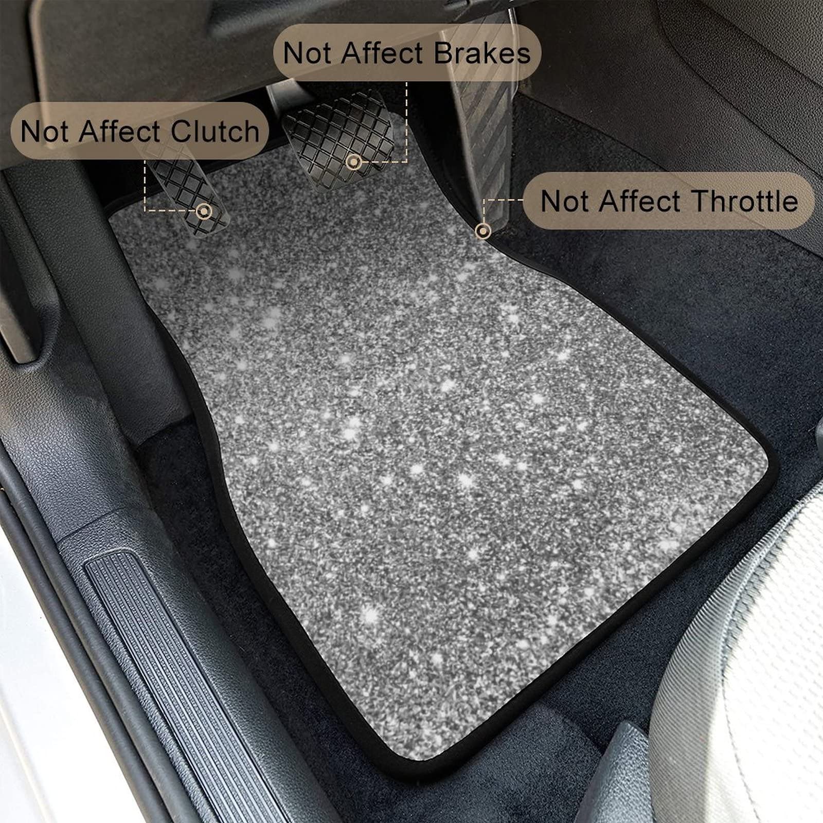 4-Piece Silver Glitter Car Floor Mats Set - Universal Fit for SUV, Sedan, Truck & Van | All-Weather Protection Auto Carpet | Perfect for Daily Commute, Road Trips & Family Travel