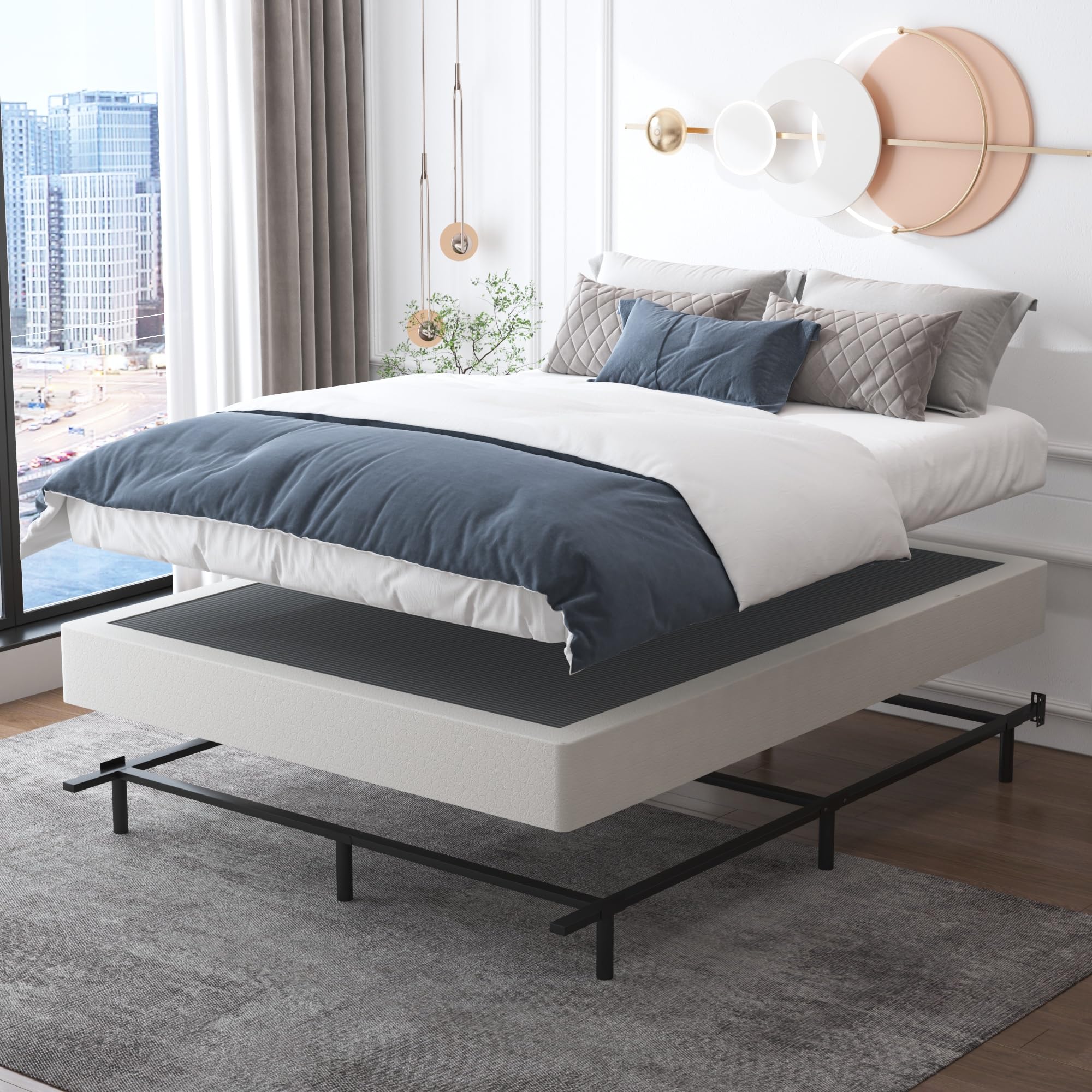 7 Inch King Size Box Spring - Sturdy Metal Mattress Foundation with Fabric Cover, Easy Assembly & Noise Free - Perfect for Bedroom, Guest Room & Dormitory