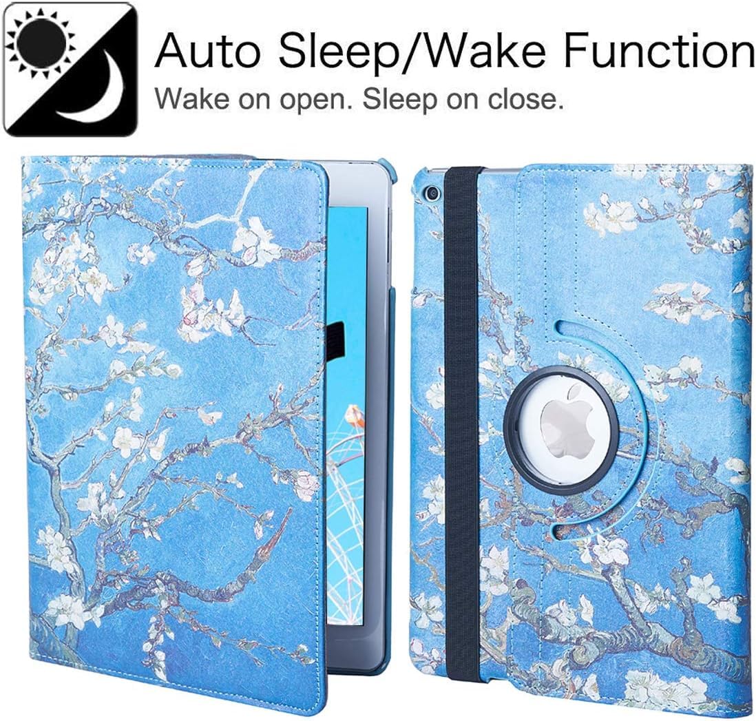 Premium 360° Rotating Multi-Angle Stand Case for iPad 9.7 (5th/6th Gen 2017/2018), iPad Air 2 & Air 1 - Auto Sleep/Wake Protective Cover with Folio Design (Apricot Blossom) - Perfect for Work, Study & Entertainment