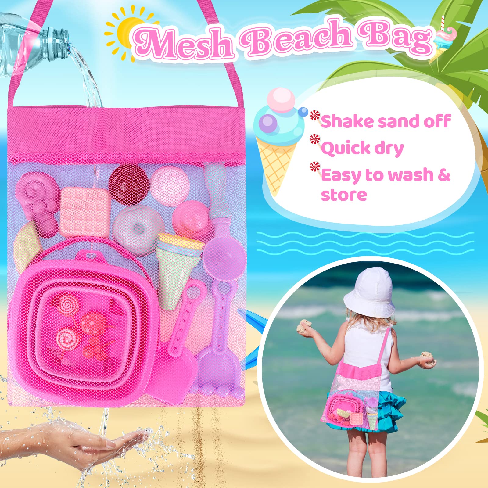 Collapsible Beach Toys Set for Kids & Toddlers - Sand Bucket, Shovels, Mesh Bag & Molds - Portable Travel Sand Toys for Beach, Sandbox, Backyard - Perfect for Ages 3-10 (Boys & Girls) - Great for Summer Vacations, Outdoor Play & Sensory Development