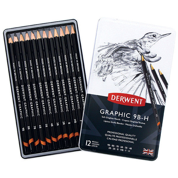 Derwent Graphic Graphite Pencils - Set of 12 Soft Grades (6B-4H) for Sketching, Drawing & Shading - Professional Artist Pencils for Detailed Artwork & Portraits