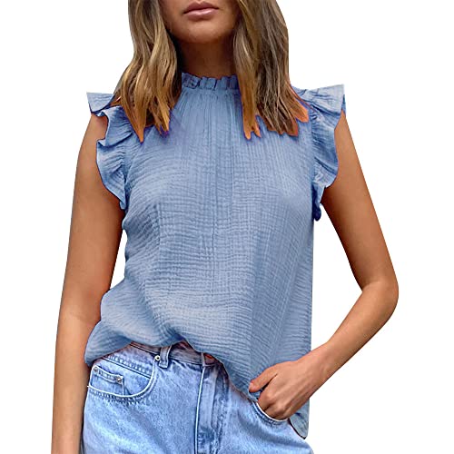 Women's Solid Sleeveless Turtleneck Tops - Casual Ruffle Vest Tank Tops & Cami Blouses for Juniors | Perfect for Layering, Office Wear, and Everyday Fashion