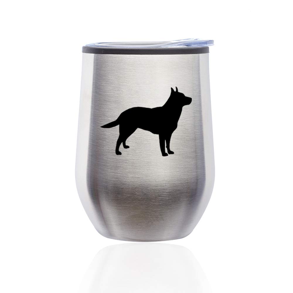 Insulated Stemless Wine Tumbler with Lid - 16oz Shatterproof Glass Coffee Travel Mug for Hot/Cold Drinks, Perfect for Home, Office & Outdoor Use - Australian Cattle Dog Design in Silver