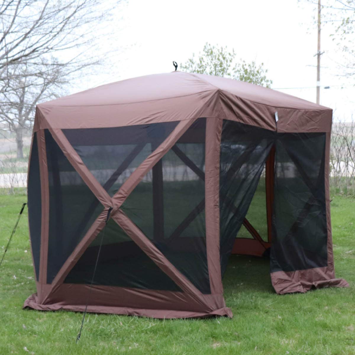 12'x12' Easy Up Popup Tent Gazebo with Mosquito Screen & Canvas Sides - Family Sized Outdoor Canopy Shade for Camping, Backyard, Patio, and Garden Gatherings | Perfect for BBQs, Picnics, and Outdoor Events