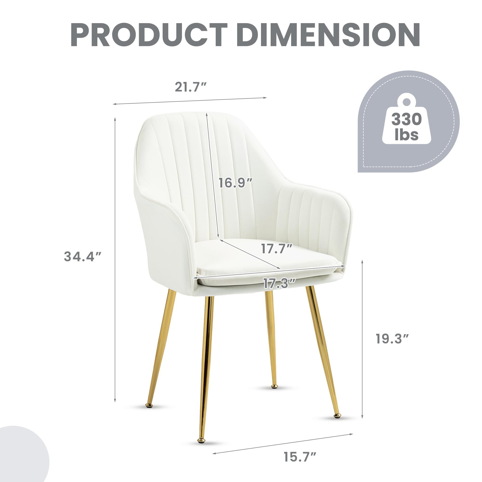 ECOTOUGE Velvet Dining Chairs Set of 2 - Modern Upholstered Armchairs with Golden Metal Legs, Mid Century Kitchen & Living Room Accent Chairs in Beige | Perfect for Dining Room, Breakfast Nook & Lounge Area