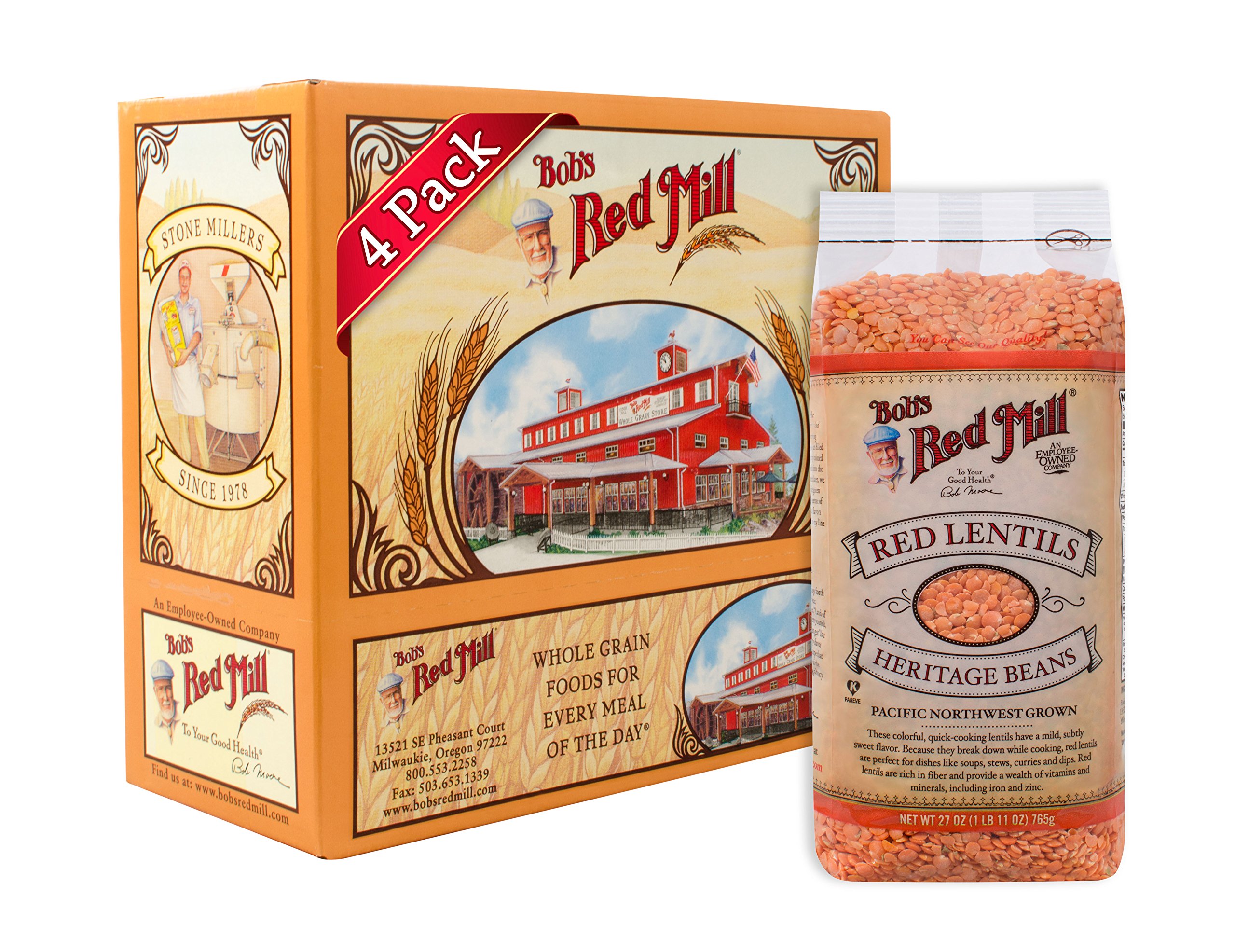 Bob's Red Mill Red Lentil Beans - 27 Oz (4 Pack) | High-Protein, Gluten-Free Lentils for Soups, Stews & Vegan Recipes | Bulk Pantry Staples & Meal Prep Essentials