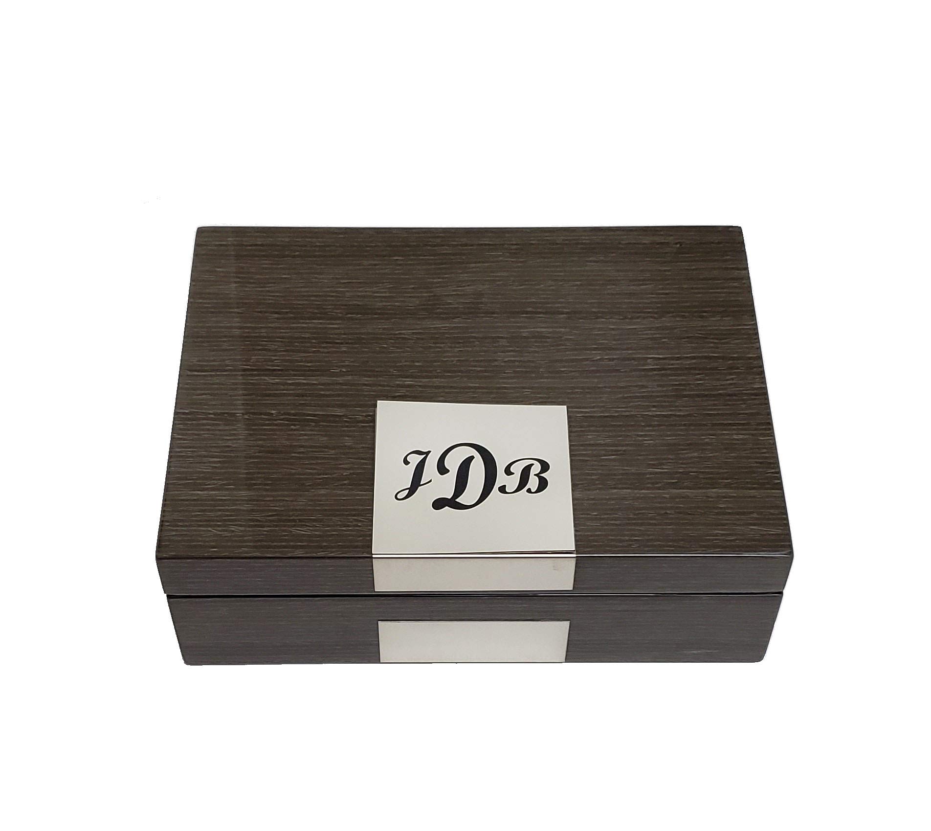 Personalized Grey Ginkgo Lacquered Wood Watch, Cufflink & Ring Storage Organizer - Men's Jewelry Box for Dresser, Travel & Gift Giving