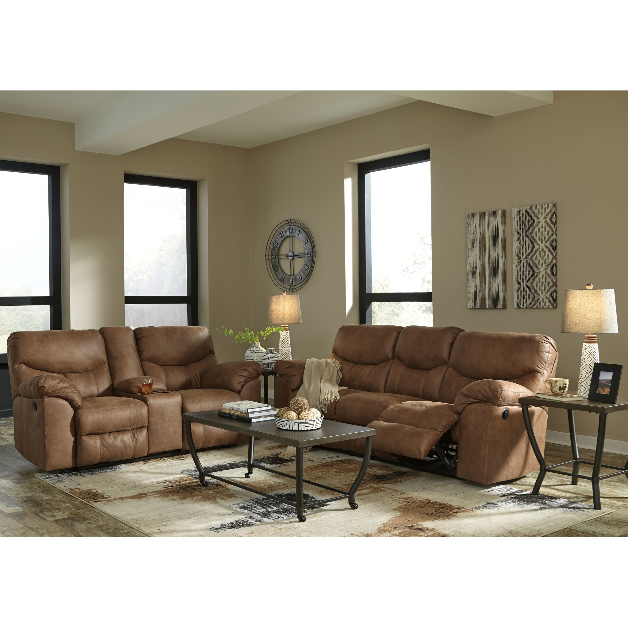 Boxberg Reclining Loveseat with Console - Modern Faux Leather Sofa Bed with Cup Holders and USB Charging Ports - Perfect for Living Room, Home Theater, and Small Spaces