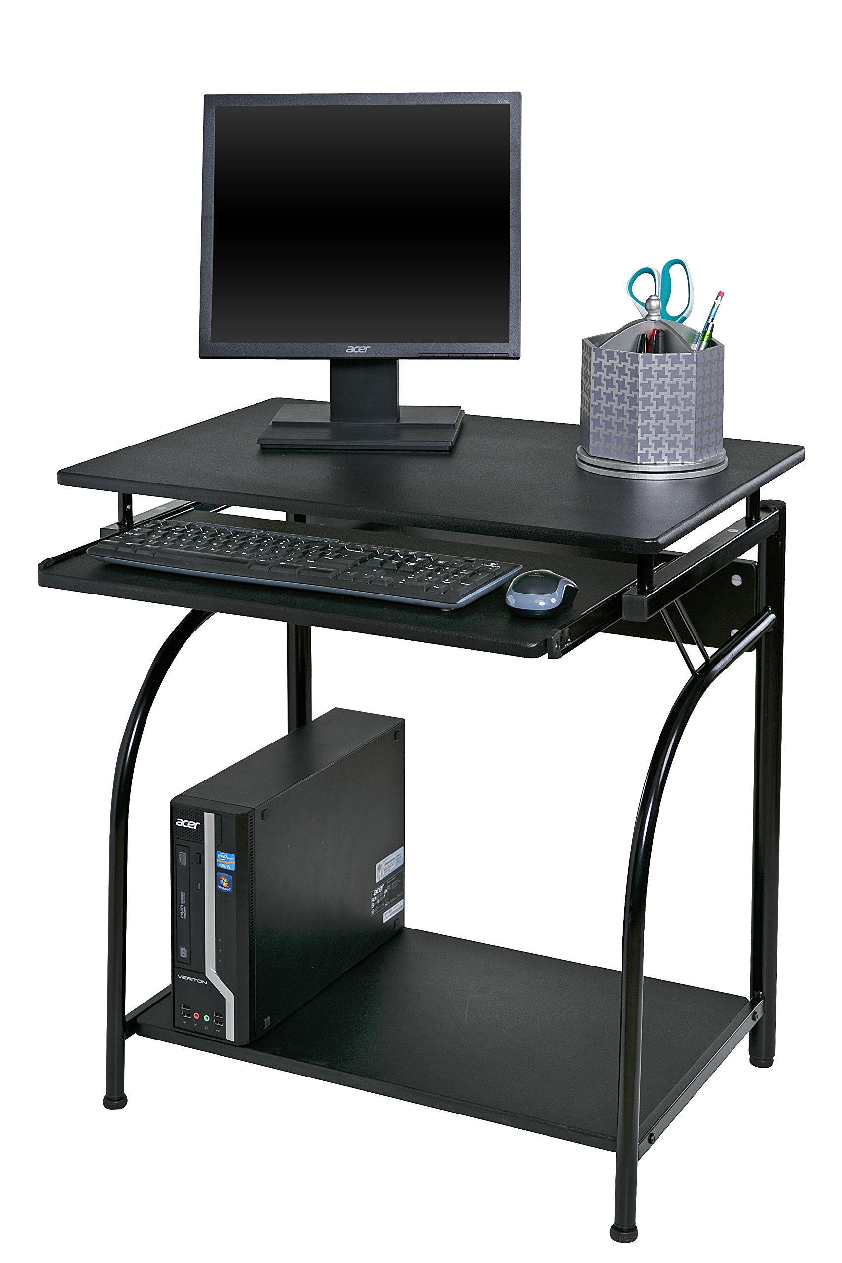 OneSpace Stanton Desk with Pullout Keyboard Tray - Black Computer Desk for Home Office, Gaming & Study - Ergonomic Workstation with Storage Shelf
