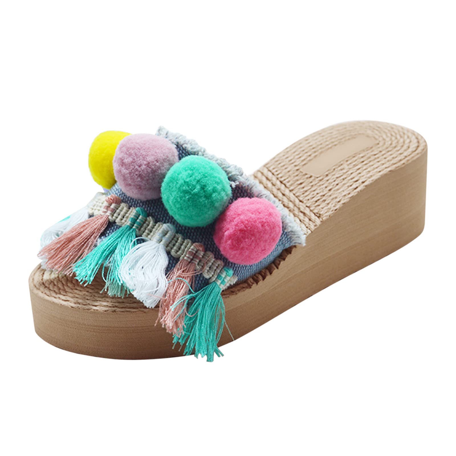 Women's Hiking Shoes & Beach Tassel Sandals - Summer Fashion Cross Strap Denim Wedge Sandals with Linen Comfort | Perfect for Outdoor Adventures & Casual Wear