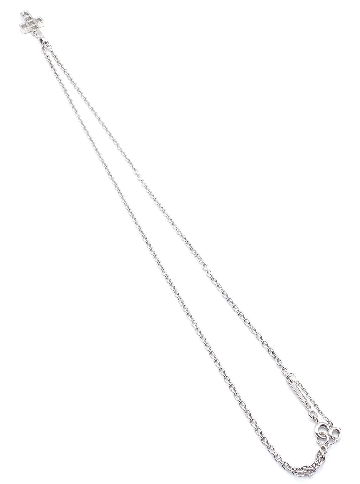 Authentic Cartier 18K White Gold Diamond Cross Pendant Necklace for Women - Luxury Jewelry Gift for Christmas, Anniversary & Special Occasions