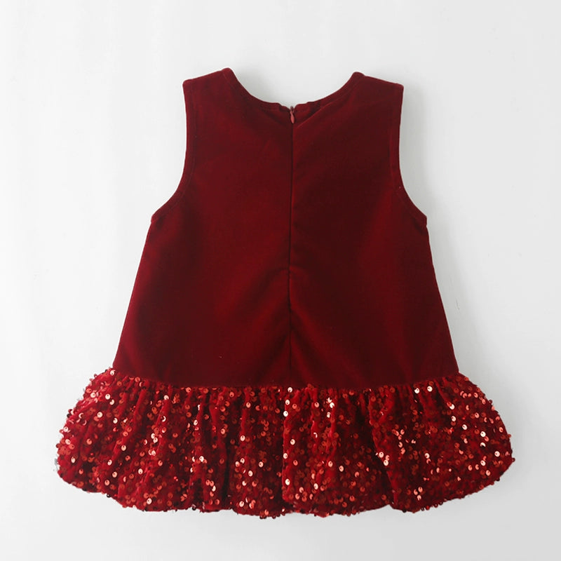 Baby Red Sequin Bow Dress with Velvet Vest - Elegant Holiday Party Outfit for Girls | Perfect for Christmas, Birthday & Special Occasions