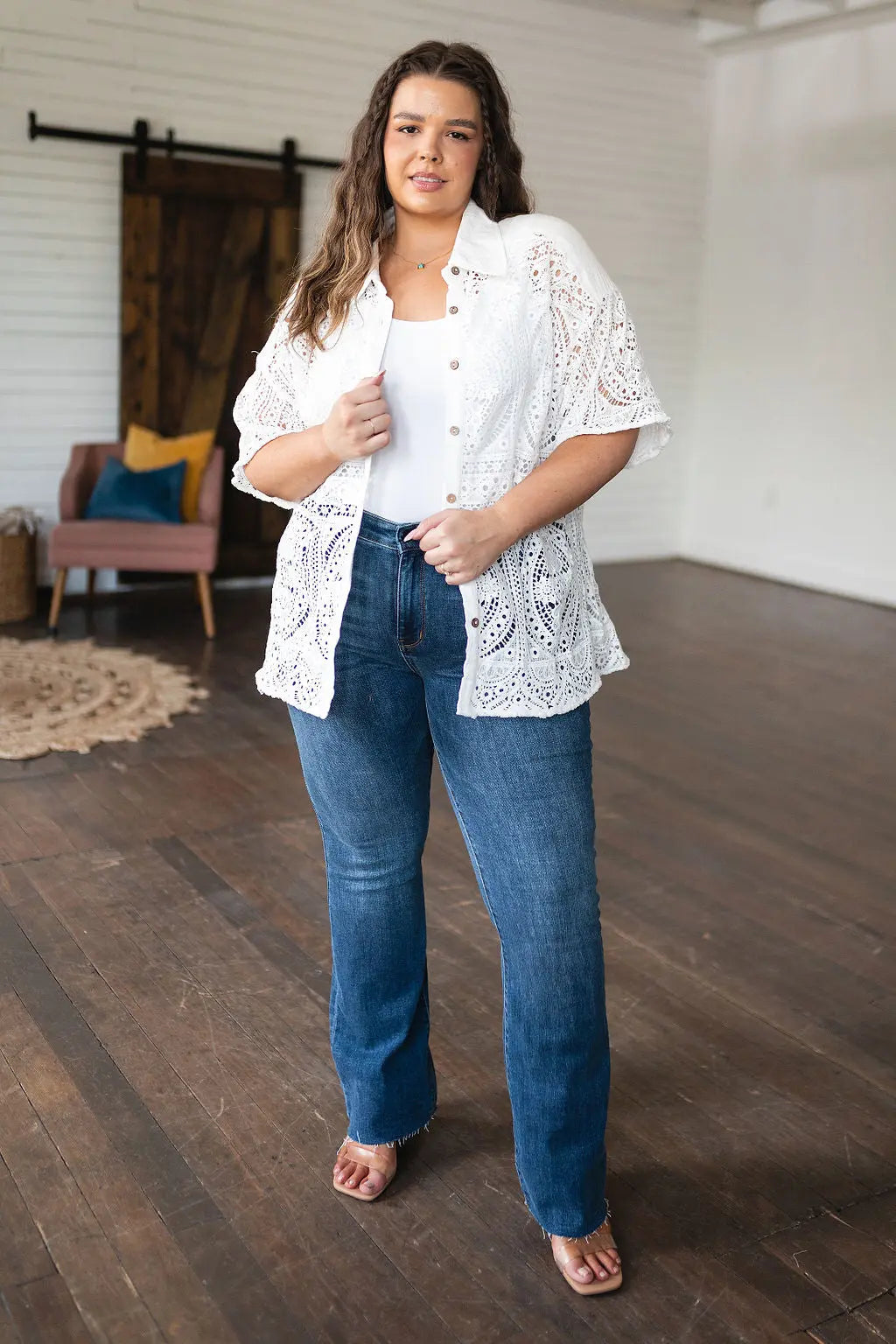 Elegant Lace Button Down Shirt for Women - Boho Chic Blouse with Floral Embroidery | Perfect for Casual Outings, Date Nights & Office Wear