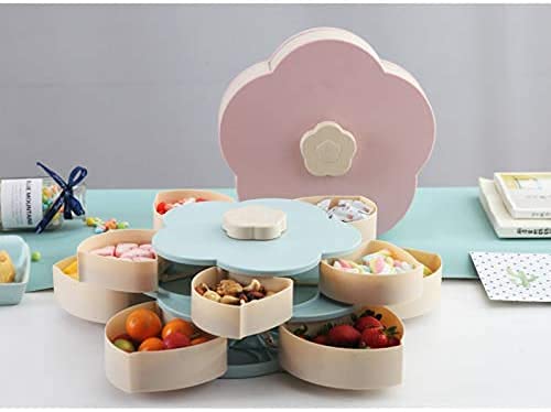 10-Compartment Rotating Petal Snack Tray - Candy Nut Serving Container, Fruit Plate & Food Storage Box - Plastic Display Tray for Parties, Baby Showers & Home Decor (Blue)