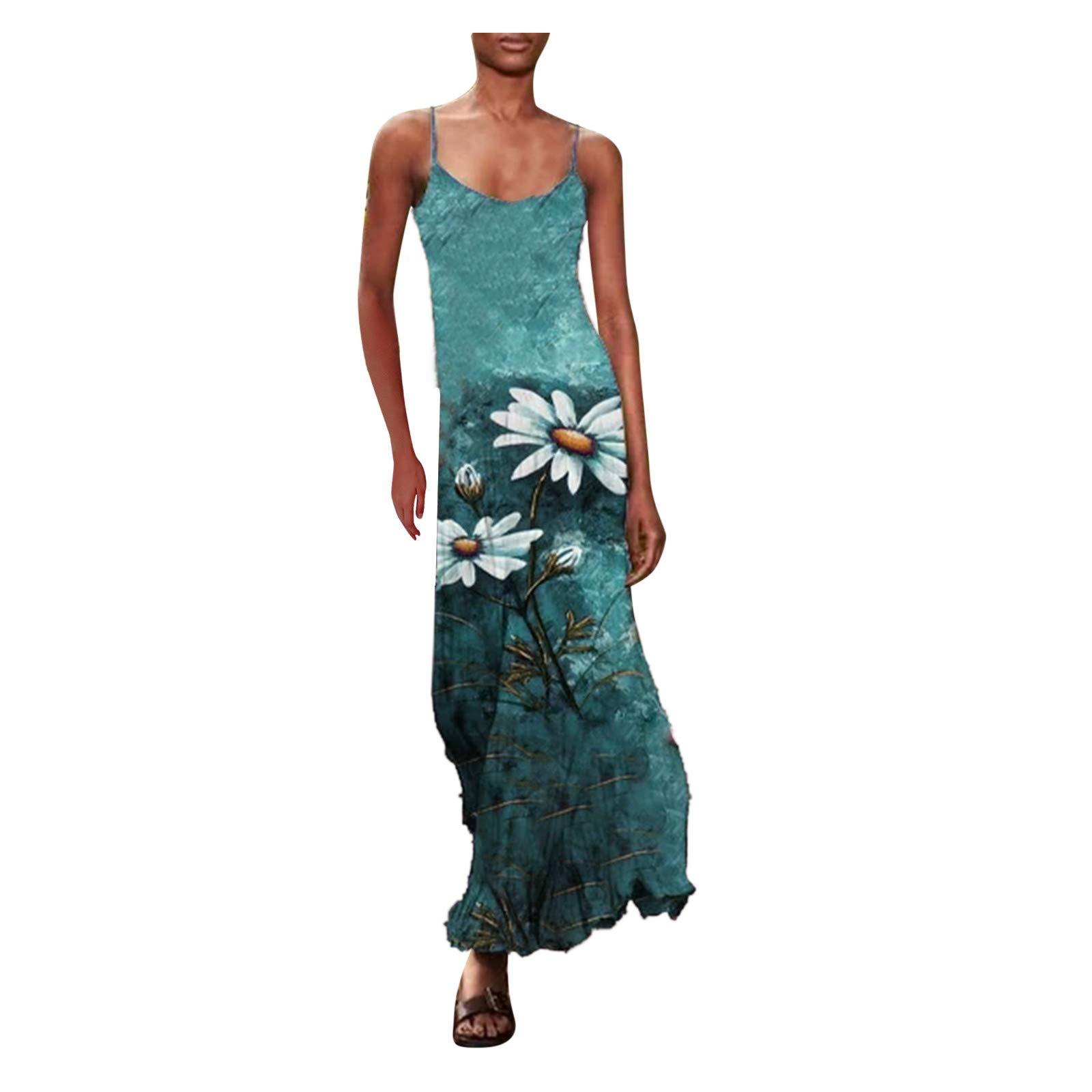 Vintage Plus Size Women's Green Sleeveless Casual Dress - Flowy Summer Dress for Daily Wear, Outdoor Picnics & Beach Vacations