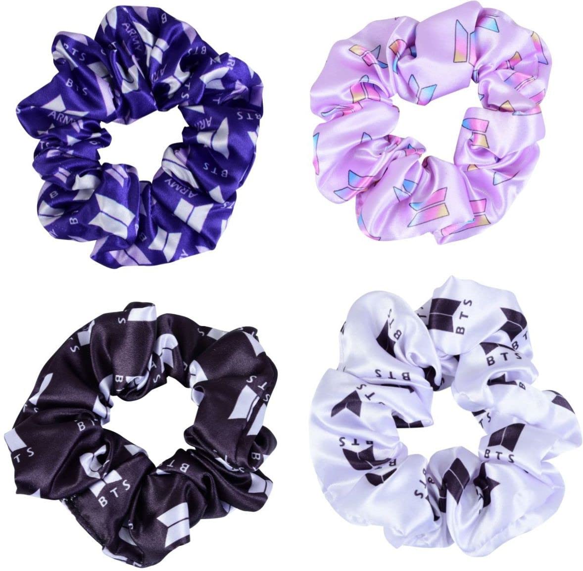 MATKOOZ BTS Army Print Satin Silk Hair Scrunchies - Handmade Hair Accessories for Women & Teens (Pack of 4, Multicolor) - Soft, Durable & Stylish Hair Bands for School, Work, Parties & Everyday Use