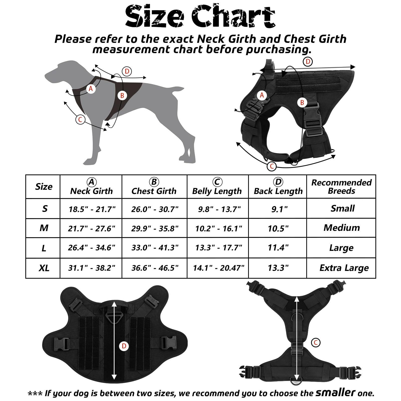 Rabbitgoo Heavy Duty Tactical Dog Harness for Large Breeds - Adjustable No-Pull Service Vest with Handle for Training, Hunting & Walking | Military-Grade XL Black Dog Harness | Perfect for Outdoor Adventures, Hiking & Daily Walks