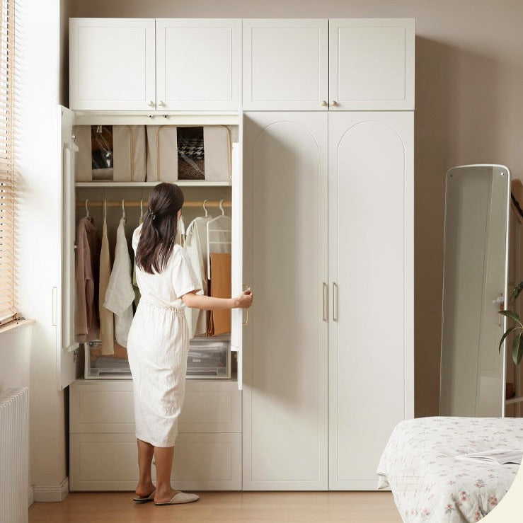 French Cream Pine Solid Wood Wardrobe - Elegant Bedroom Storage for Clothes & Accessories | Perfect for Master Bedroom, Guest Room & Walk-In Closets
