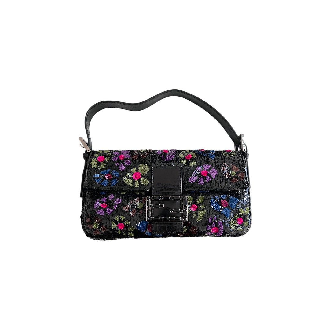 Fendi Floral Sequin Baguette Bag - Luxury Designer Crossbody Purse for Women | Perfect for Parties, Weddings & Evening Events