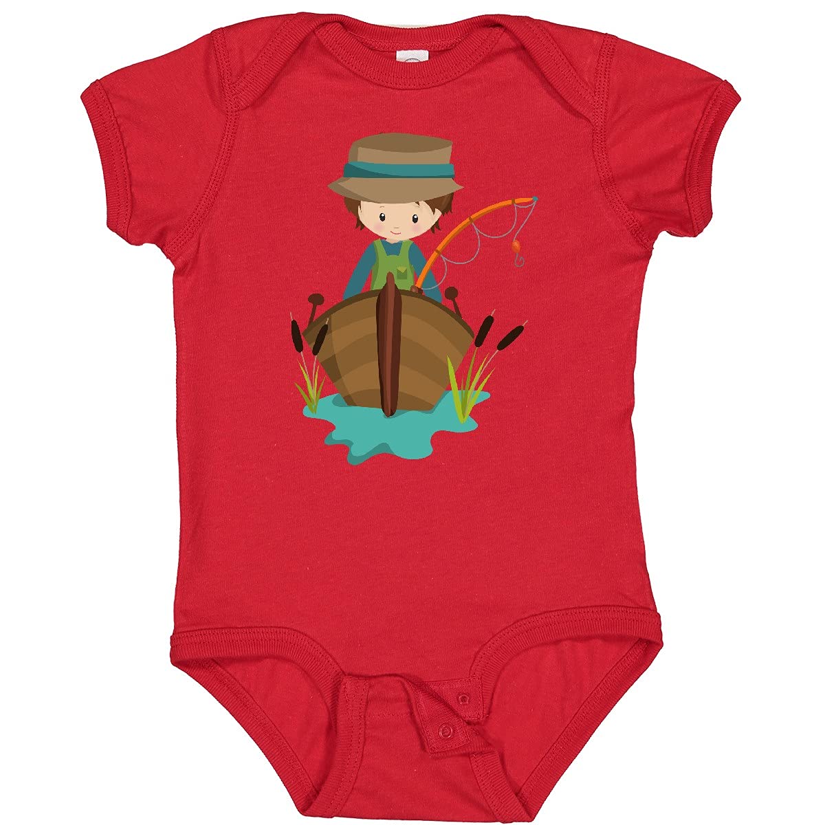 Inktastic Fishing Boy Bodysuit - Cute Fisherman with Fishing Rod Design for Babies - Perfect for Fishing Trips, Outdoor Adventures & Family Photos
