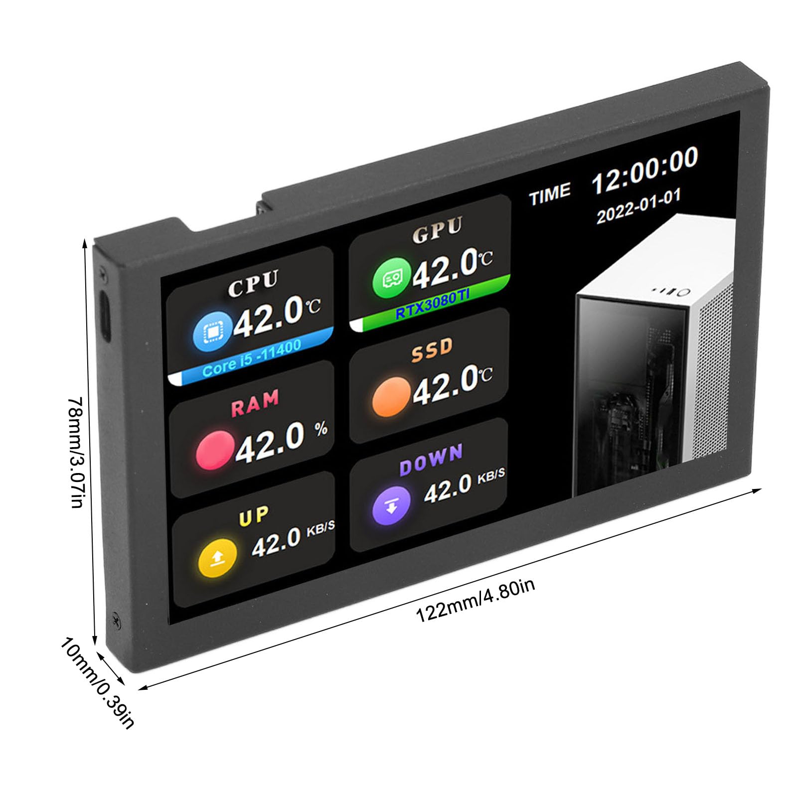 Fockety 5 Inch IPS USB Mini Screen - AIDA64 PC CPU RAM HDD Data Monitor with 800x480 Resolution | Real-Time Computer Temperature Display & Sensor Panel | Perfect Secondary Screen for PC Case, Gaming Rigs, and Workstations
